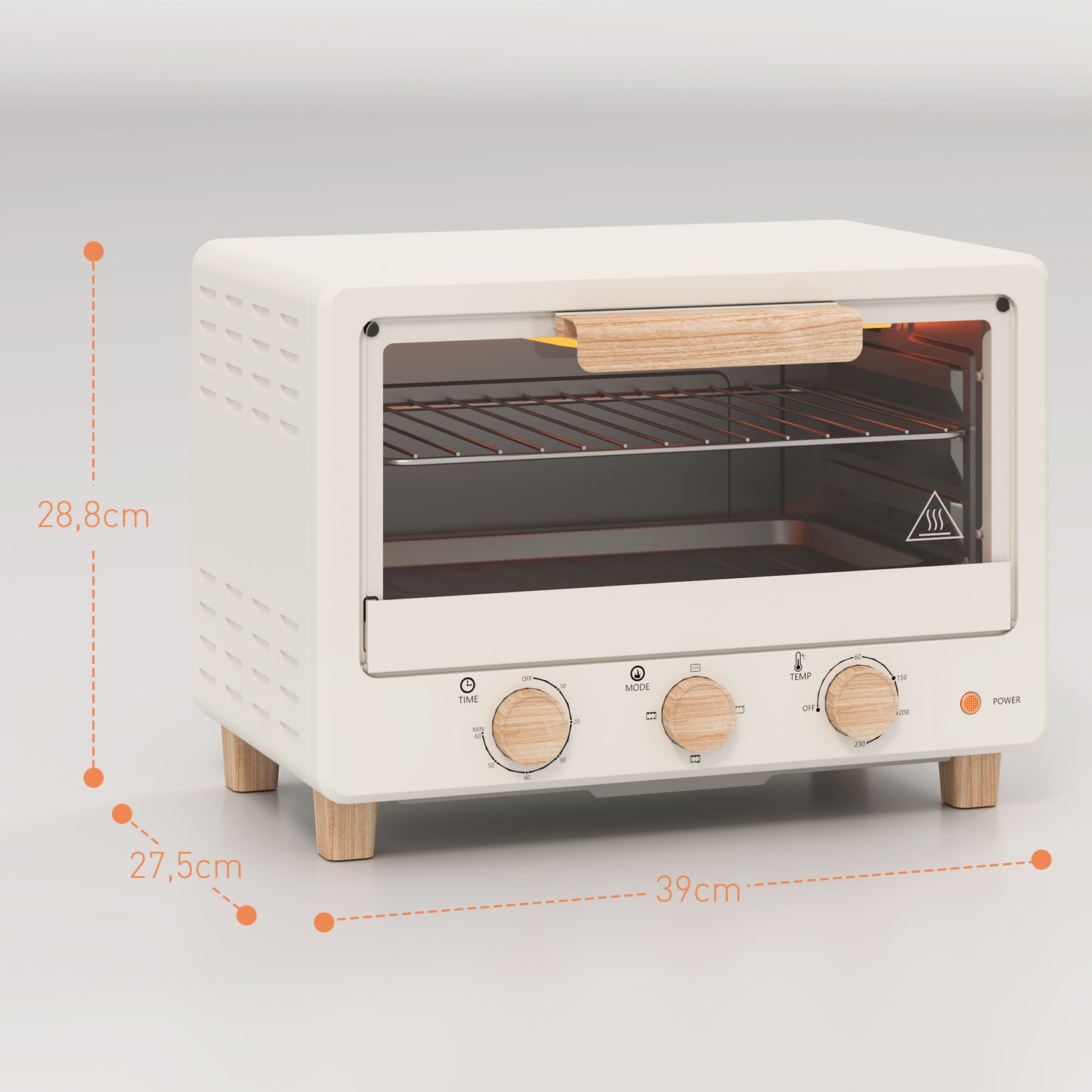 HOMCOM Horno Eléctrico de Sobremesa Horno Sobremesa de 16L 1400W Horno Eléctrico con Puerta de Vidrio Temporizador y Temperatura Ajustables hasta 230℃ Crema