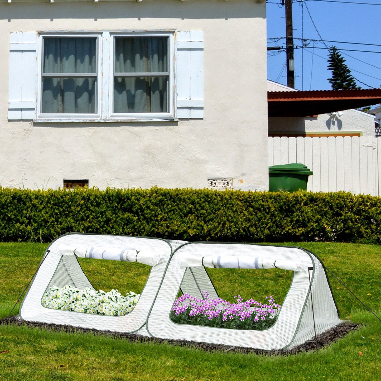 Outsunny Mini Invernadero de Jardín Pop Up 240x120x75 cm con 4 Puertas y Ventanas Enrollables Portátil con Bolsa de Transporte para Cultivos Plantas Flores Blanco