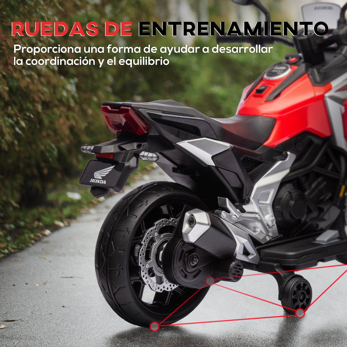 AIYAPLAY Moto Eléctrica para Niños de +3 Años con Licencia Honda Motocicleta de Batería 12V con USB MP3 Luz LED Moto para Niños con Velocidad 3 km/h Carga 30 kg Rojo