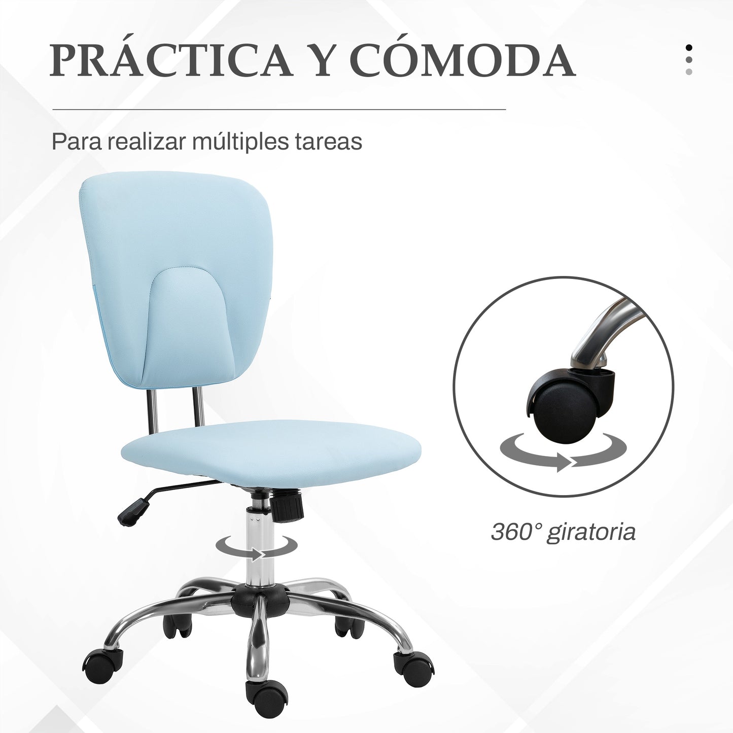 Vinsetto Silla de Oficina sin Reposabrazos Silla de Escritorio Juveniles con Altura Ajustable y Función de Inclinación Carga 120 kg 50x54x87,5-96,5 cm Azul Claro