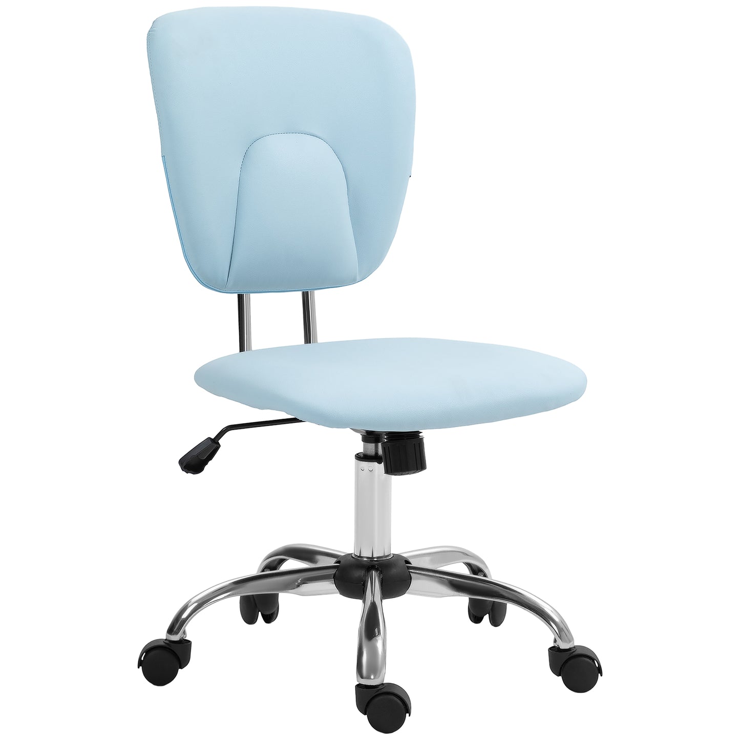 Vinsetto Silla de Oficina sin Reposabrazos Silla de Escritorio Juveniles con Altura Ajustable y Función de Inclinación Carga 120 kg 50x54x87,5-96,5 cm Azul Claro