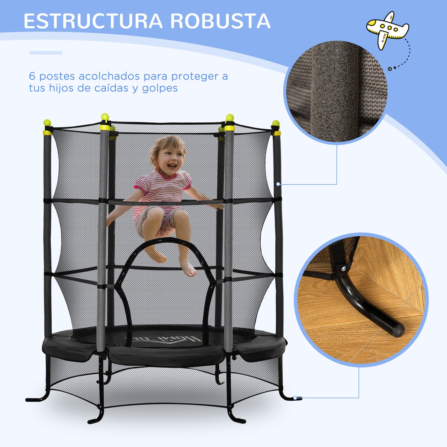 HOMCOM Cama Elástica Infantil Ø163x163 cm Trampolín para Niños de +3 Años con Red de Seguridad y Marco de Acero Carga 50 kg para Interior y Exterior Negro