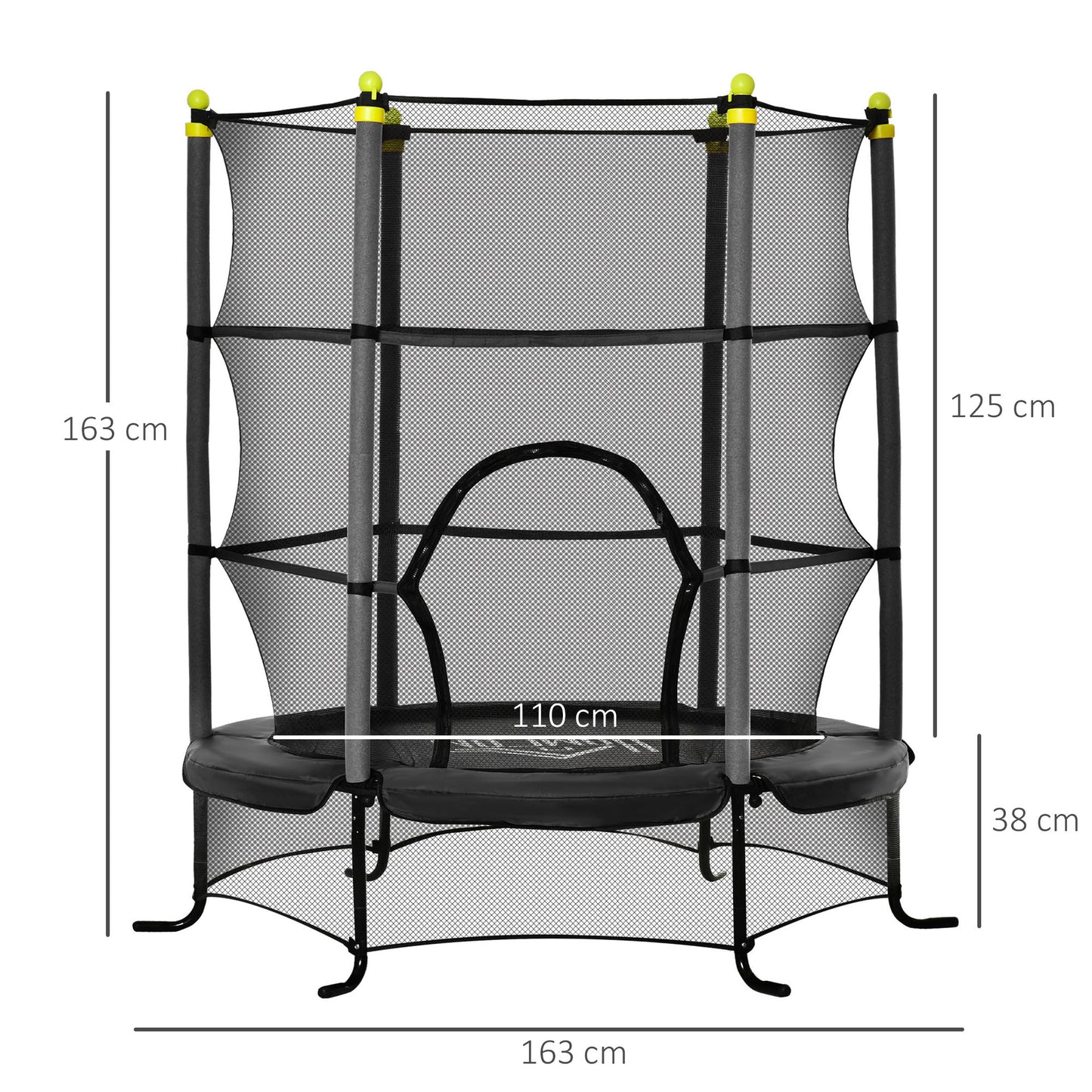 HOMCOM Cama Elástica Infantil Ø163x163 cm Trampolín para Niños de +3 Años con Red de Seguridad y Marco de Acero Carga 50 kg para Interior y Exterior Negro