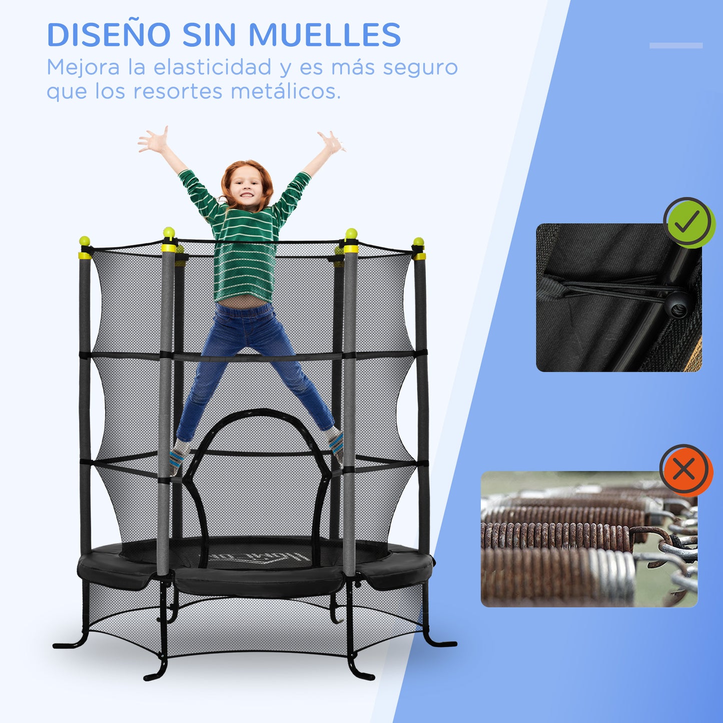 HOMCOM Cama Elástica Infantil Ø163x163 cm Trampolín para Niños de +3 Años con Red de Seguridad y Marco de Acero Carga 50 kg para Interior y Exterior Negro