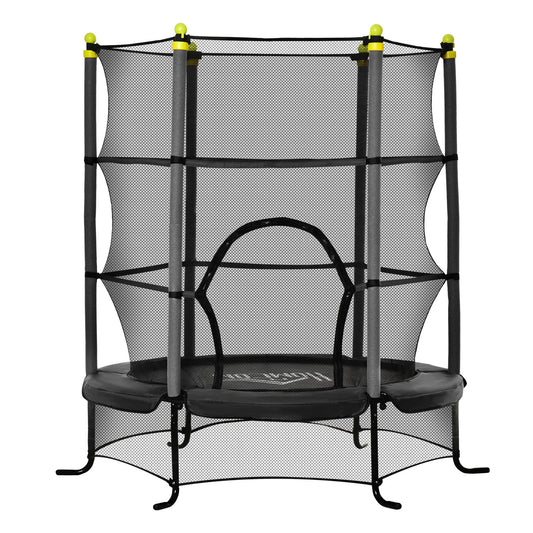 HOMCOM Cama Elástica Infantil Trampolín para Niños +3 Años con Superficie de Salto Ø110 cm Red de Seguridad y Cubierta Protectora Carga 50 kg para Interior Exterior Ø163x163 cm Negro