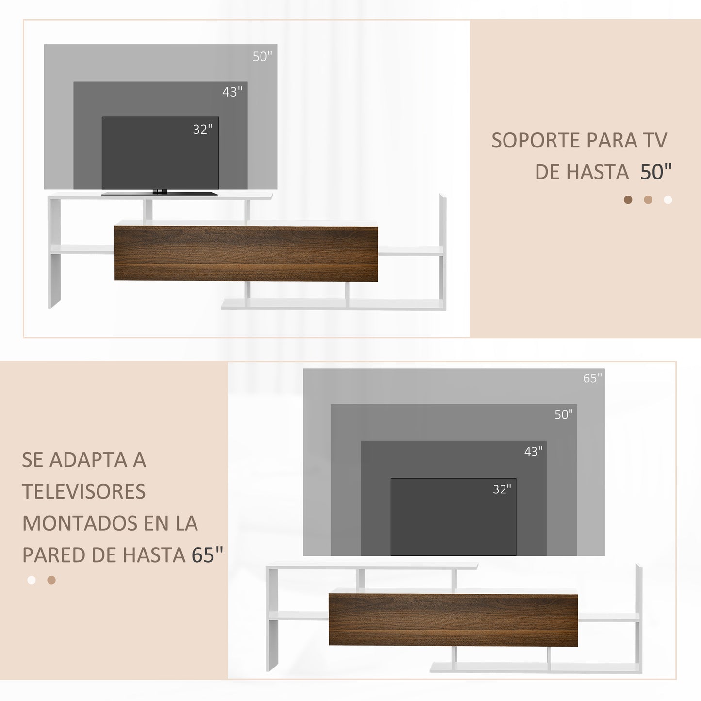 HOMCOM Muebles de Salón Conjunto Muebles de TV con Mesa para Televisor 153,6x25x42 cm y Estante de Pared 150x14,5x16,3 cm Blanco y Marrón