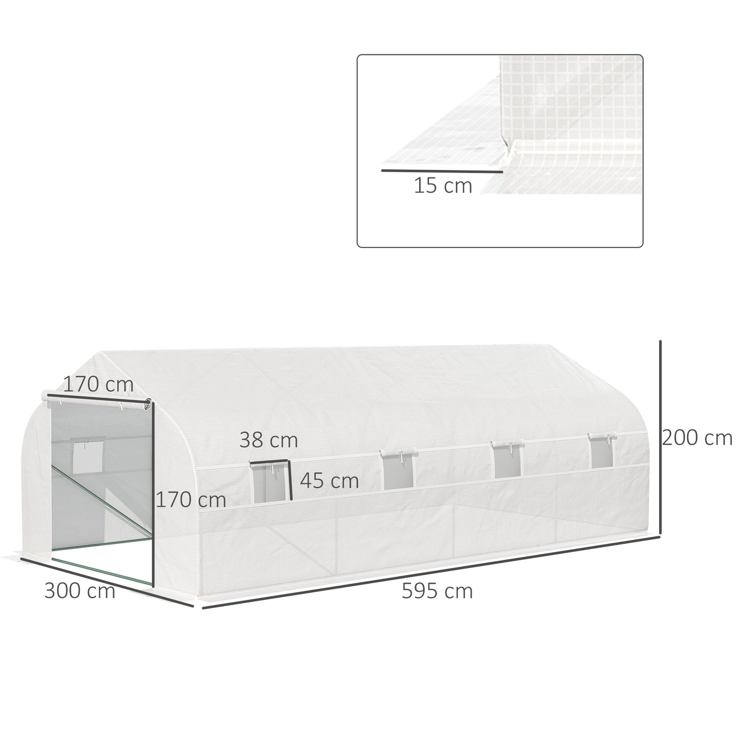 Outsunny Invernadero de Jardín 6x3x2 m Tipo Túnel para Cultivo Plantas Verduras con 8 Ventanas Transpirables y Puerta Enrollable con Cremallera Acero Blanco