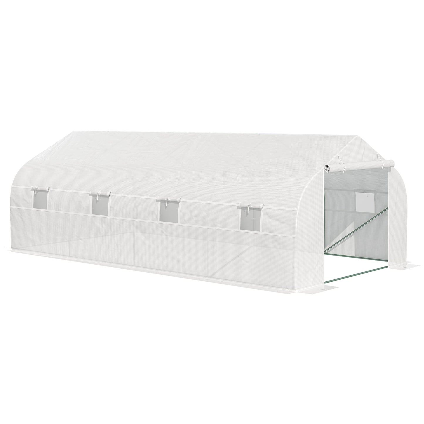 Outsunny Invernadero de Jardín 6x3x2 m Tipo Túnel para Cultivo Plantas Verduras con 8 Ventanas Transpirables y Puerta Enrollable con Cremallera Acero Blanco