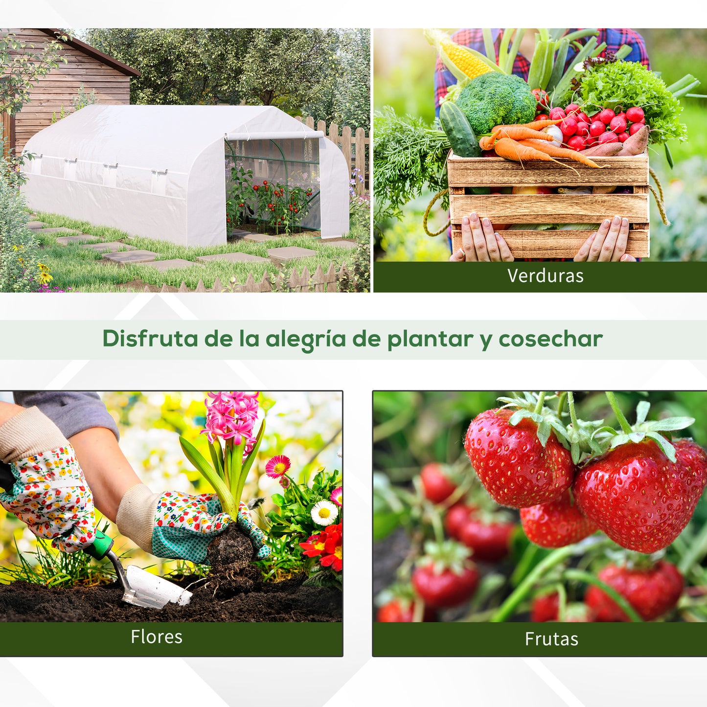 Outsunny Invernadero de Jardín 6x3x2 m Tipo Túnel para Cultivo Plantas Verduras con 8 Ventanas Transpirables y Puerta Enrollable con Cremallera Acero Blanco