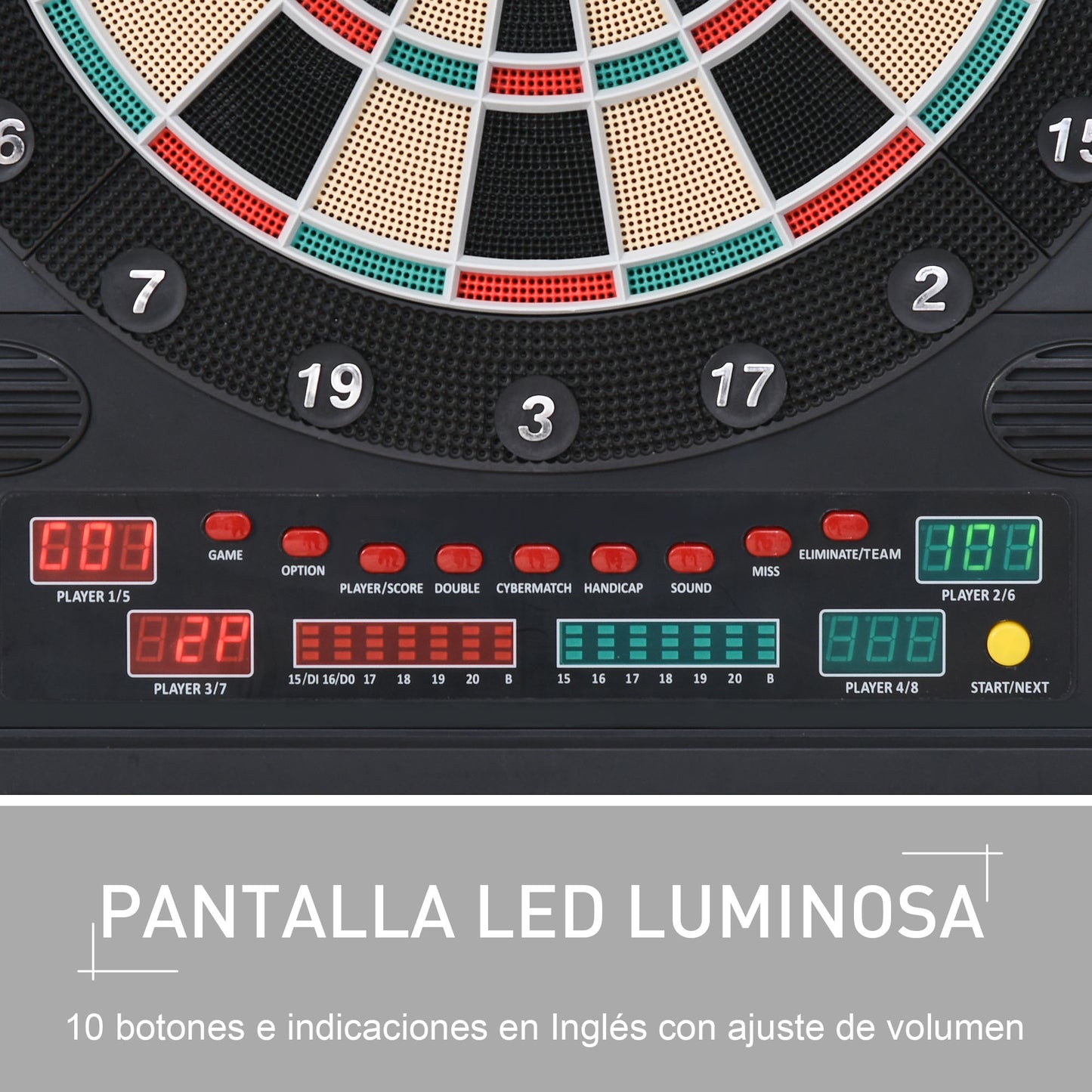 HOMCOM Diana Electrónica Digital hasta 8 Jugadores con 12 Dardos y 30 Puntas con Pantalla LED Puertas 27 Juegos Distintos 51x6,5x57 cm Negro