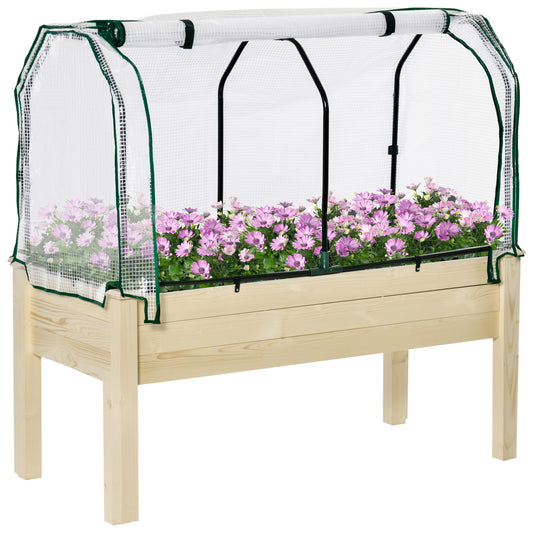 Outsunny Huerto Urbano Elevado de Madera 121x55x117 cm con Cubierta de Protección Mesa de Jardinera para Cultivo Flores Vegetales en Jardín Terraza Color Natural