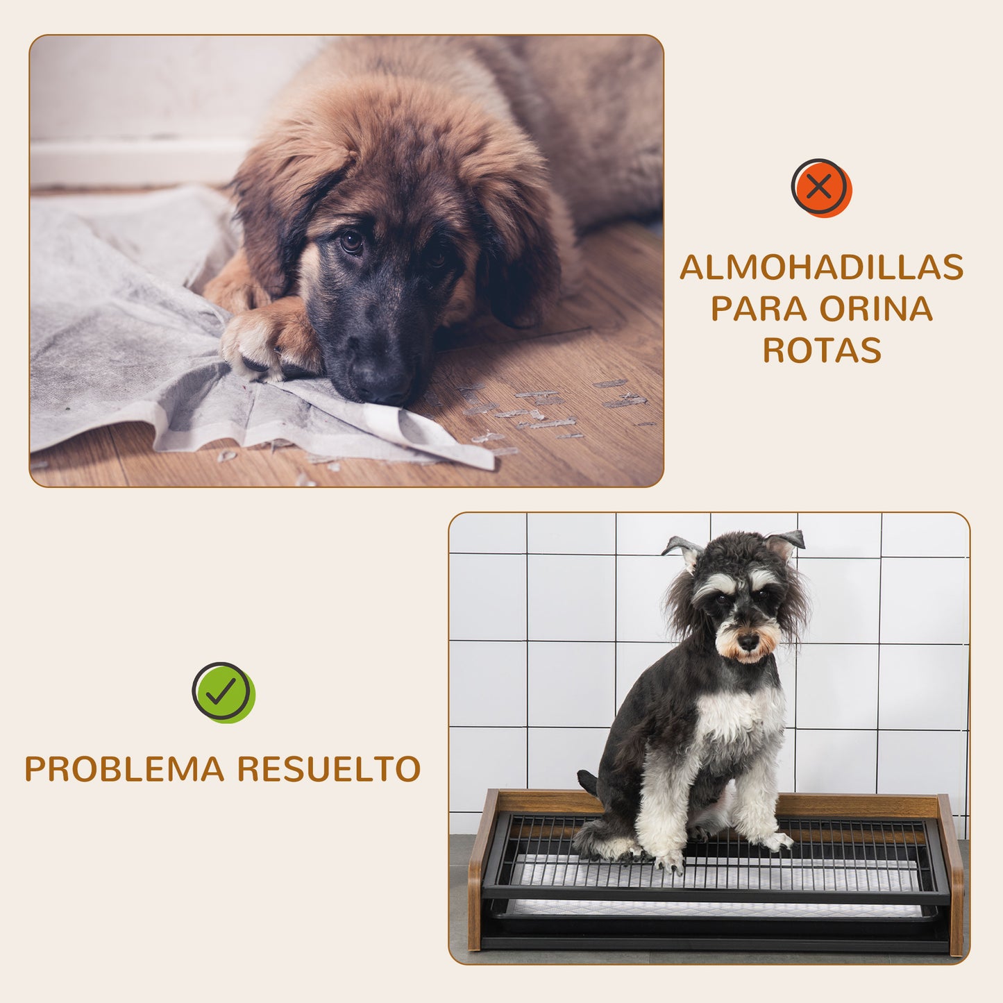 PawHut Inodoro para Perros de Acero y Madera Orinal para Entrenamiento de Cachorros Medianos Pequeños con Rejilla y Bandeja Extraíble 62x44,5x11 cm Marrón y Negro