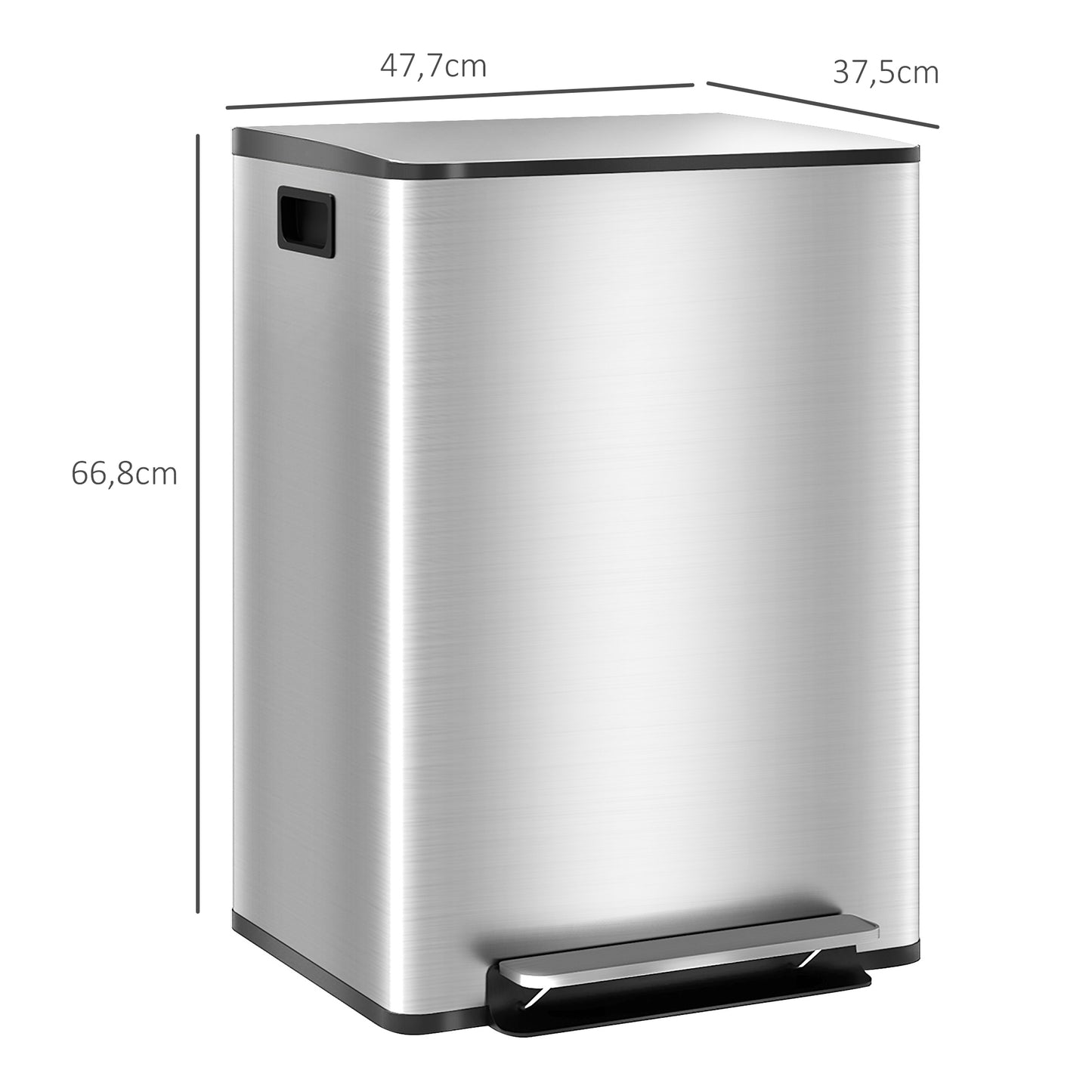 HOMCOM Cubo de Basura de Cocina con 2 Compartimentos 2x30L Papelera de Cocina de Acero Inoxidable con Pedal Tapa de Cierre Suave y Cubo Extraíble para Dormitorio Oficina Salón Plata