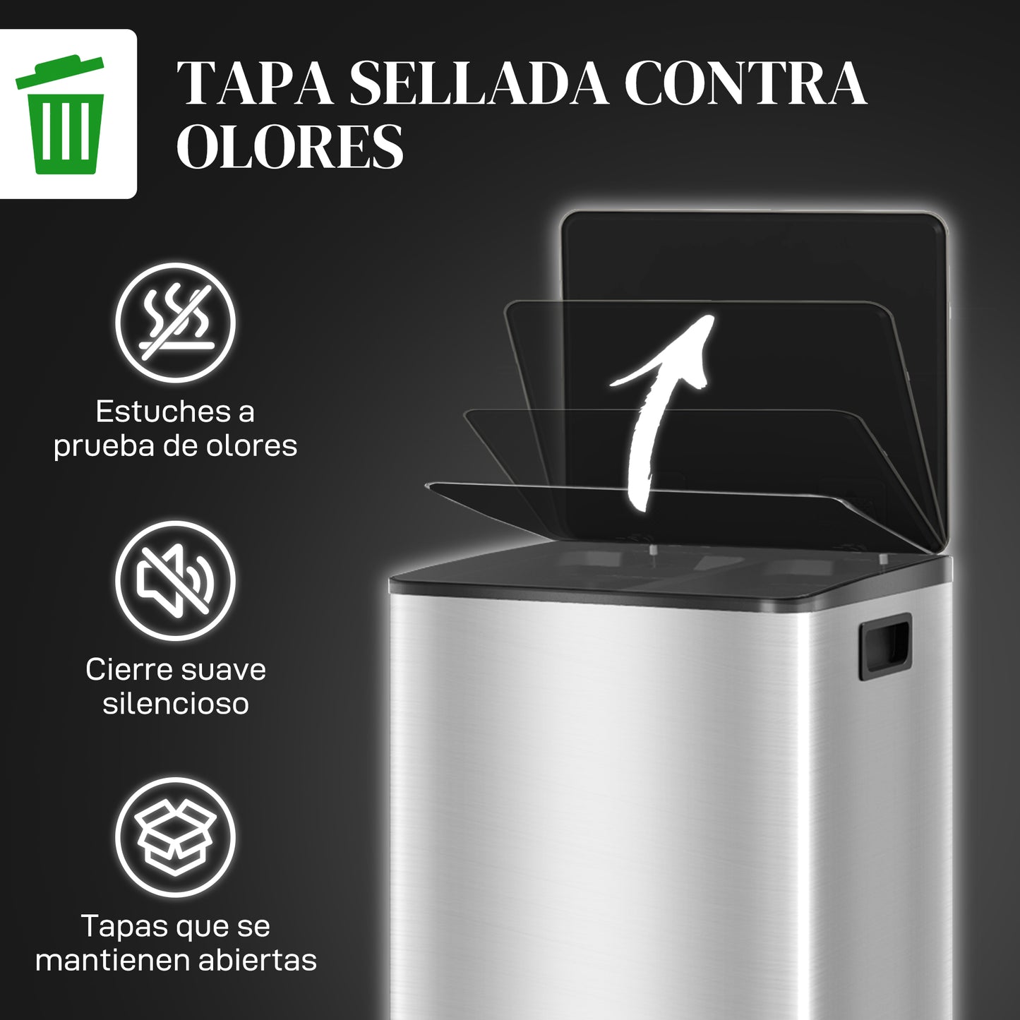 HOMCOM Cubo de Basura de Cocina con 2 Compartimentos 2x30L Papelera de Cocina de Acero Inoxidable con Pedal Tapa de Cierre Suave y Cubo Extraíble para Dormitorio Oficina Salón Plata