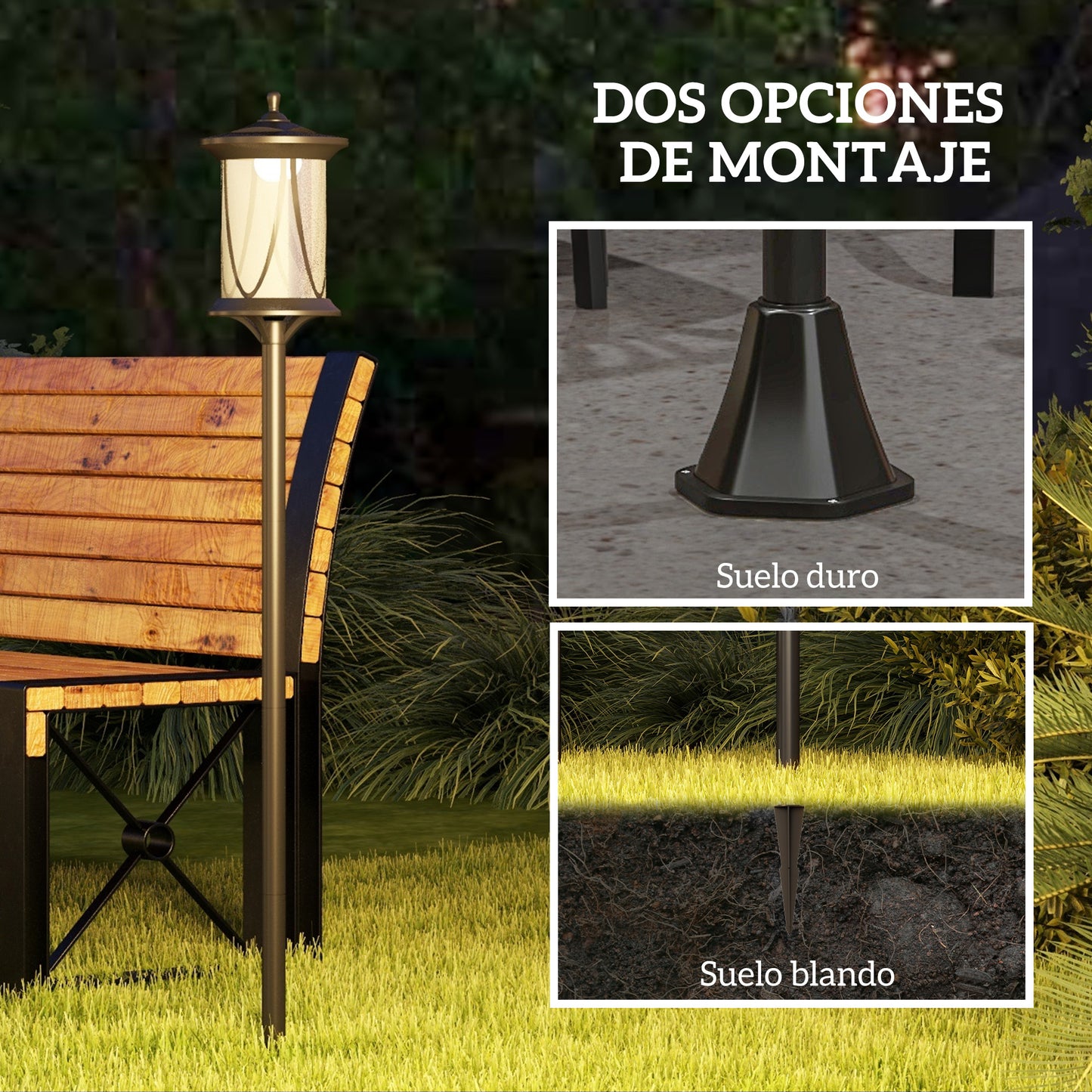 Outsunny Farola Solar Luz Solar de Exterior con Panel Solar Encendido y Apagado Automático IP44 para Terraza Patio 17x17x127 cm Negro