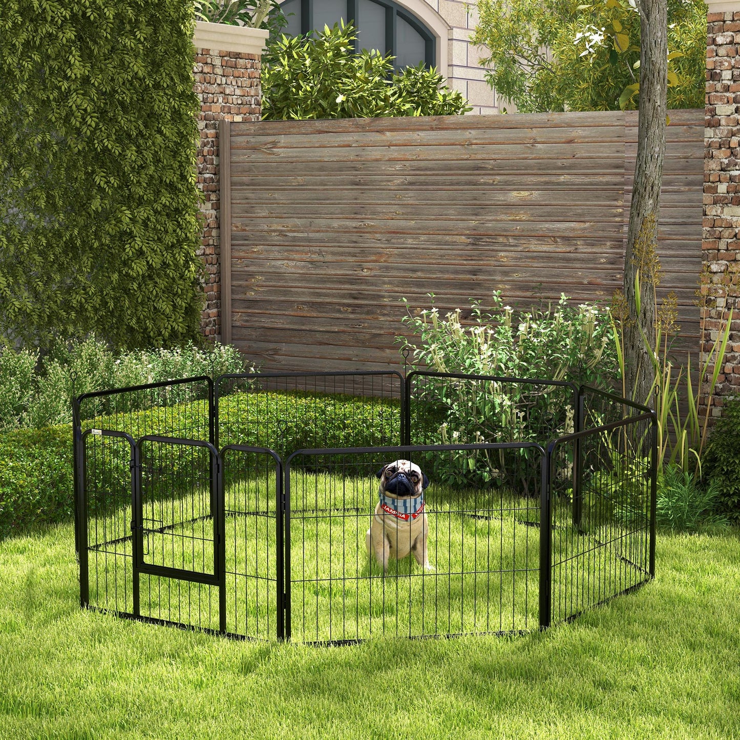 PawHut Parque para Perros de 8 Paneles 80x60 cm Cercado para Perros con Forma Personalizable Puerta Marco de Acero y 8 Anclajes de Tierra para Jardín Patio Negro