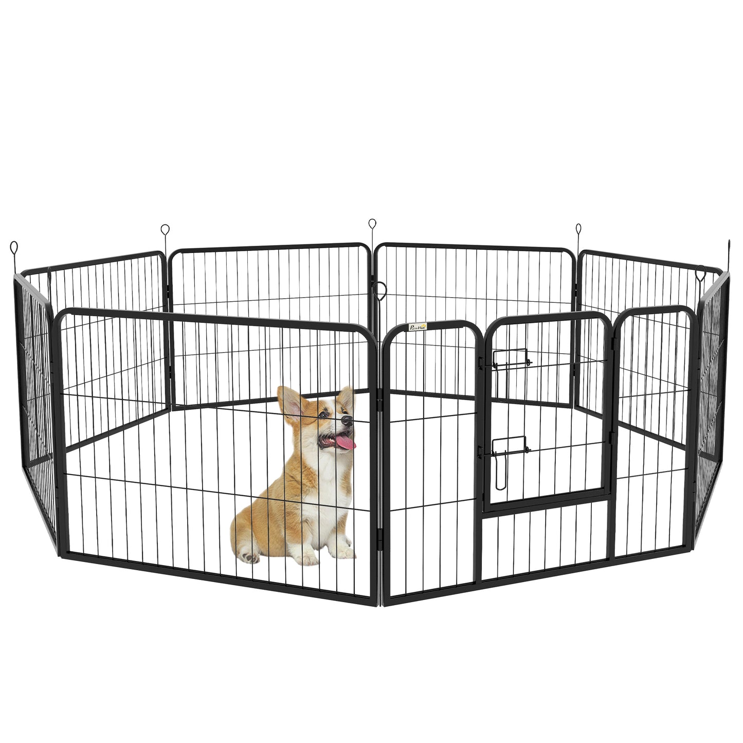 PawHut Parque para Perros de 8 Paneles 80x60 cm Cercado para Perros con Forma Personalizable Puerta Marco de Acero y 8 Anclajes de Tierra para Jardín Patio Negro