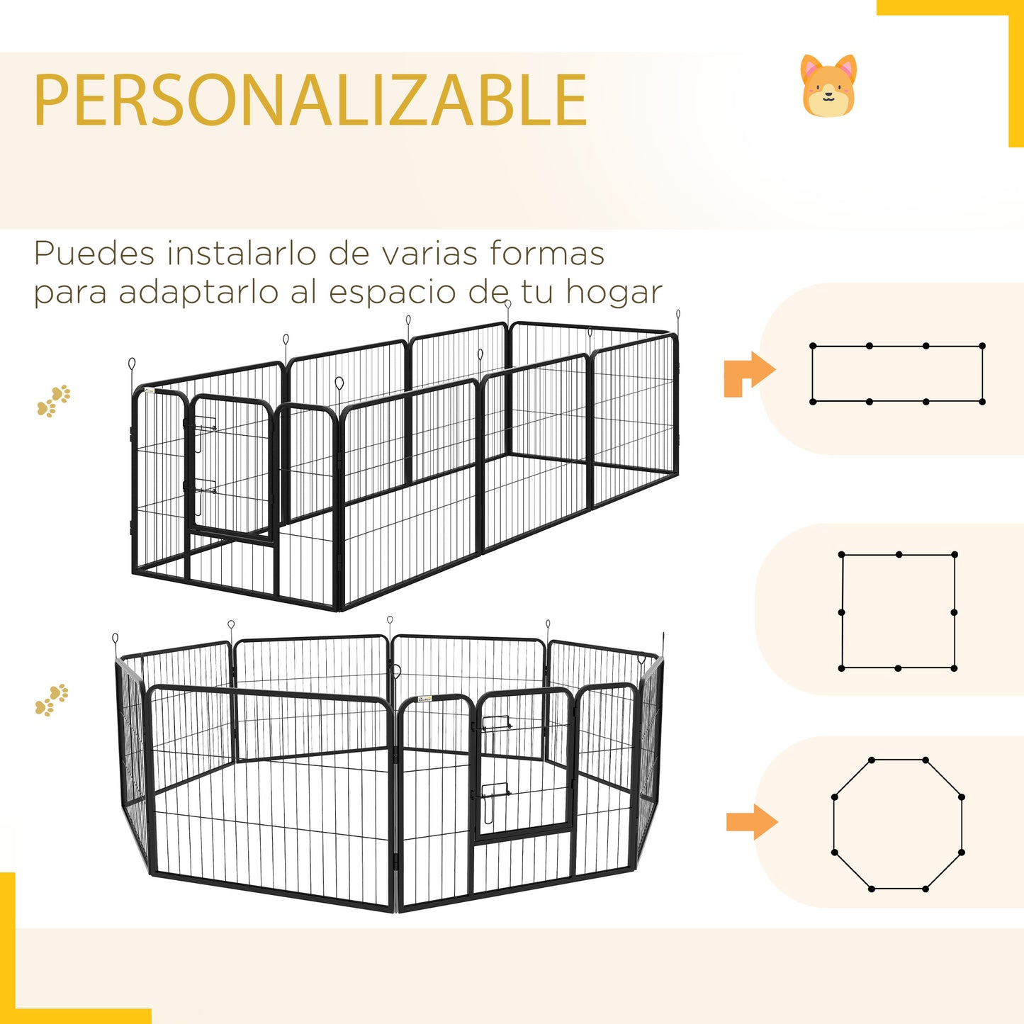 PawHut Parque para Perros de 8 Paneles 80x60 cm Cercado para Perros con Forma Personalizable Puerta Marco de Acero y 8 Anclajes de Tierra para Jardín Patio Negro