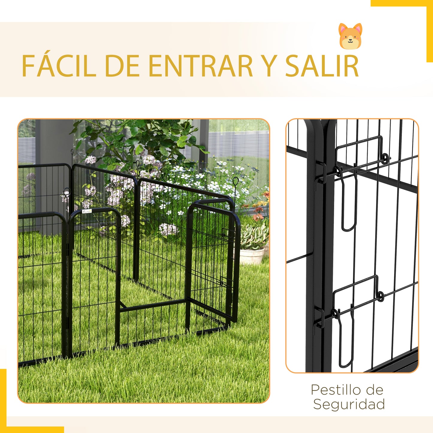 PawHut Parque para Perros de 8 Paneles 80x60 cm Cercado para Perros con Forma Personalizable Puerta Marco de Acero y 8 Anclajes de Tierra para Jardín Patio Negro