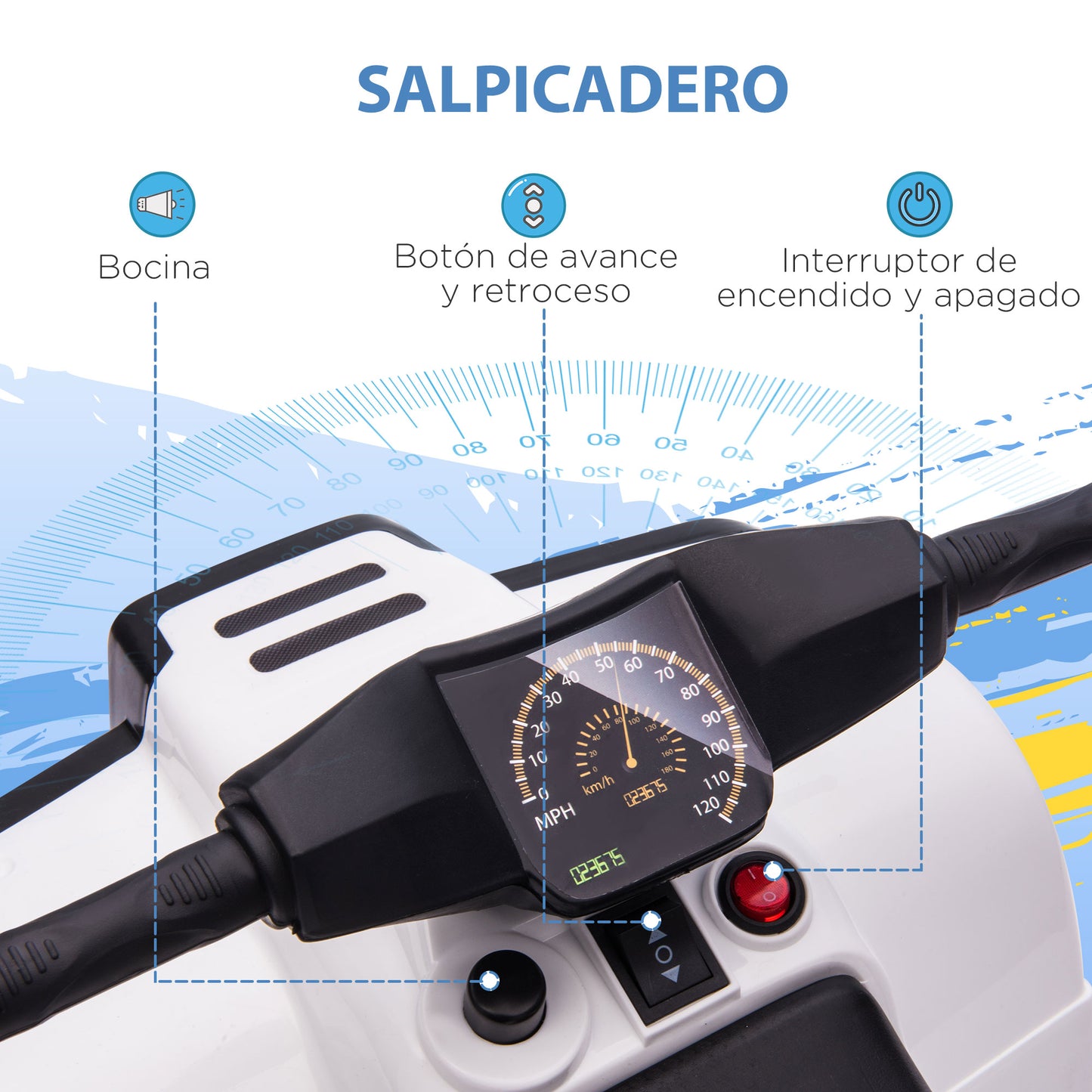 HOMCOM Quad Eléctrico para Niños 18-36 Meses Cuatrimoto Infantil a Batería 6V con Faros Bocina Velocidad 0-3 km/h Avance y Retroceso 65x40x43 cm Blanco