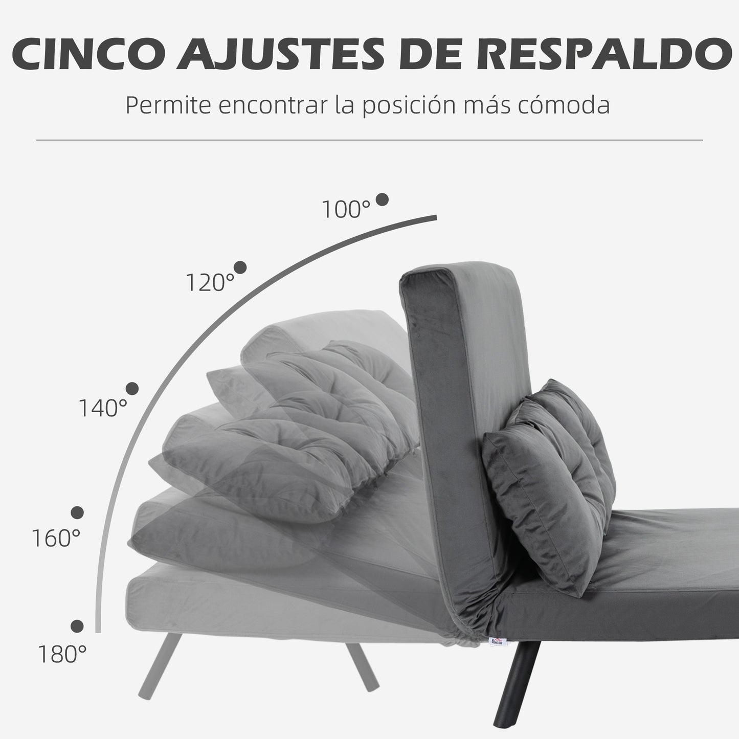 HOMCOM Sofá Cama de 2 Plazas Sofá Cama Plegable Tapizado en Terciopelo con Respaldo Ajustable de 5 Niveles y 2 Almohadas Acolchadas para Oficina Dormitorio Salón 102x73x81 cm Gris