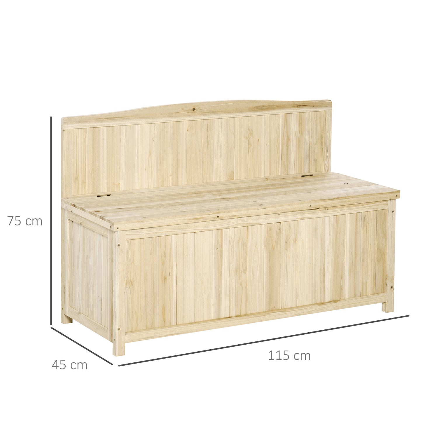 Outsunny Banco de Jardín de Madera Banco de Exterior con Caja de Almacenaje y Respaldo Carga 250 kg para Patio Terraza Balcón 115x45x75 cm Natural