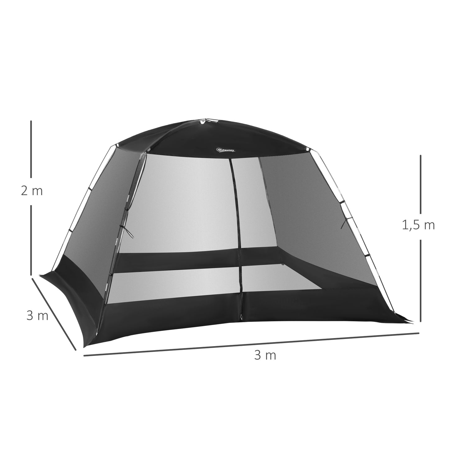 Outsunny Carpa de Jardín 3x3x2 m Cenador para 4-6 Personas Tienda de Campaña con 4 Mosquiteras y Puerta Incluye Bolsa de Transporte Protección Solar para Camping Viajes Exterior Negro