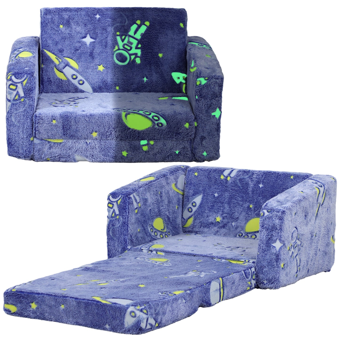 AIYAPLAY Sillón Infantil Plegable Sofá Infantil Reclinable 2 en 1 Sofá para Bebés Tapizado de Tela Luminosa Cojín y Funda Lavables para Dormitorio Salón Azul