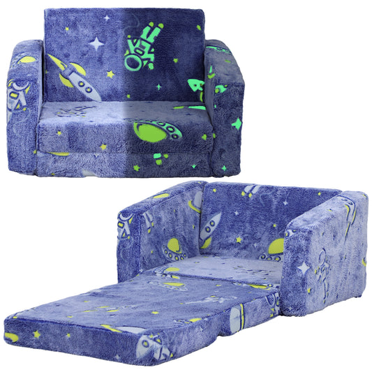 AIYAPLAY Sillón Infantil Plegable Sofá Infantil Reclinable 2 en 1 Sofá para Bebés Tapizado de Tela Luminosa Cojín y Funda Lavables para Dormitorio Salón Azul