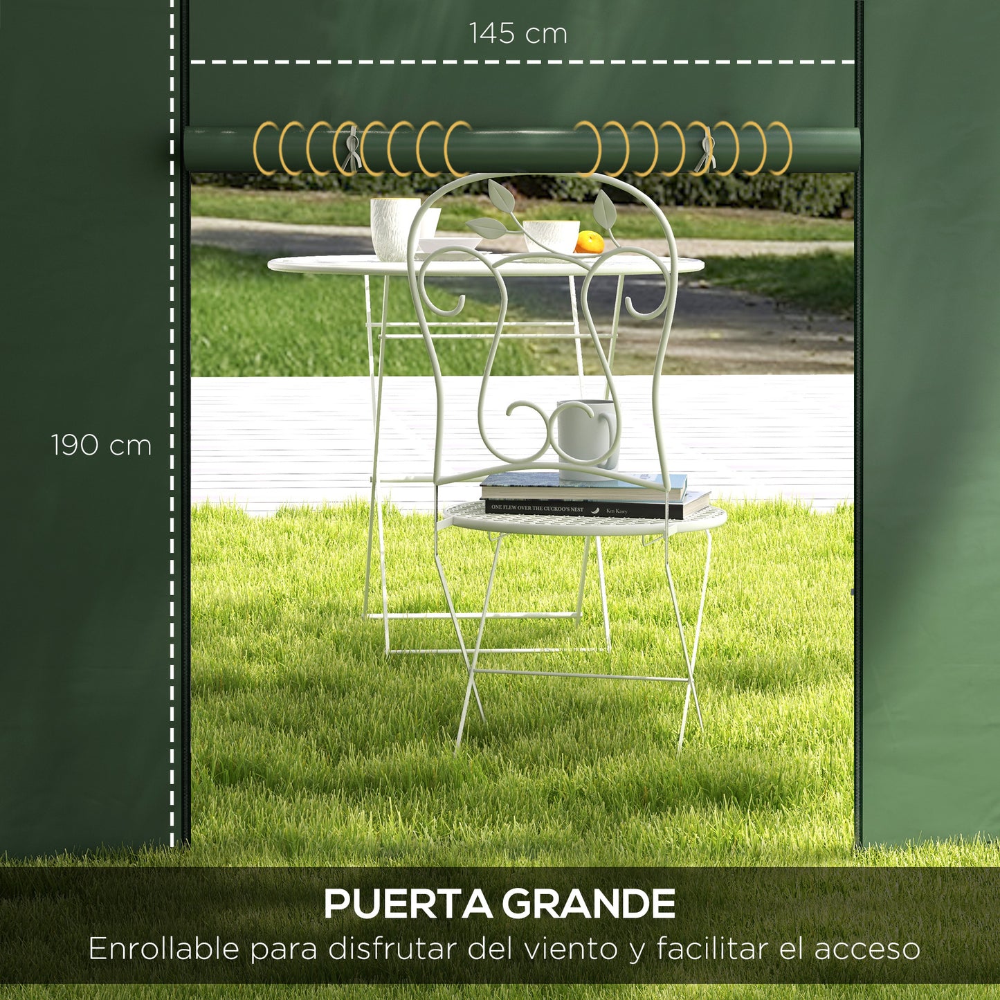 Outsunny Paredes Laterales para Carpa de 2 Paneles 295x195 cm Cortina Lateral de Tela Oxford con Ventana Enrollable y Puerta con Cremallera para Carpa 3x3 m o 3x6 m Verde