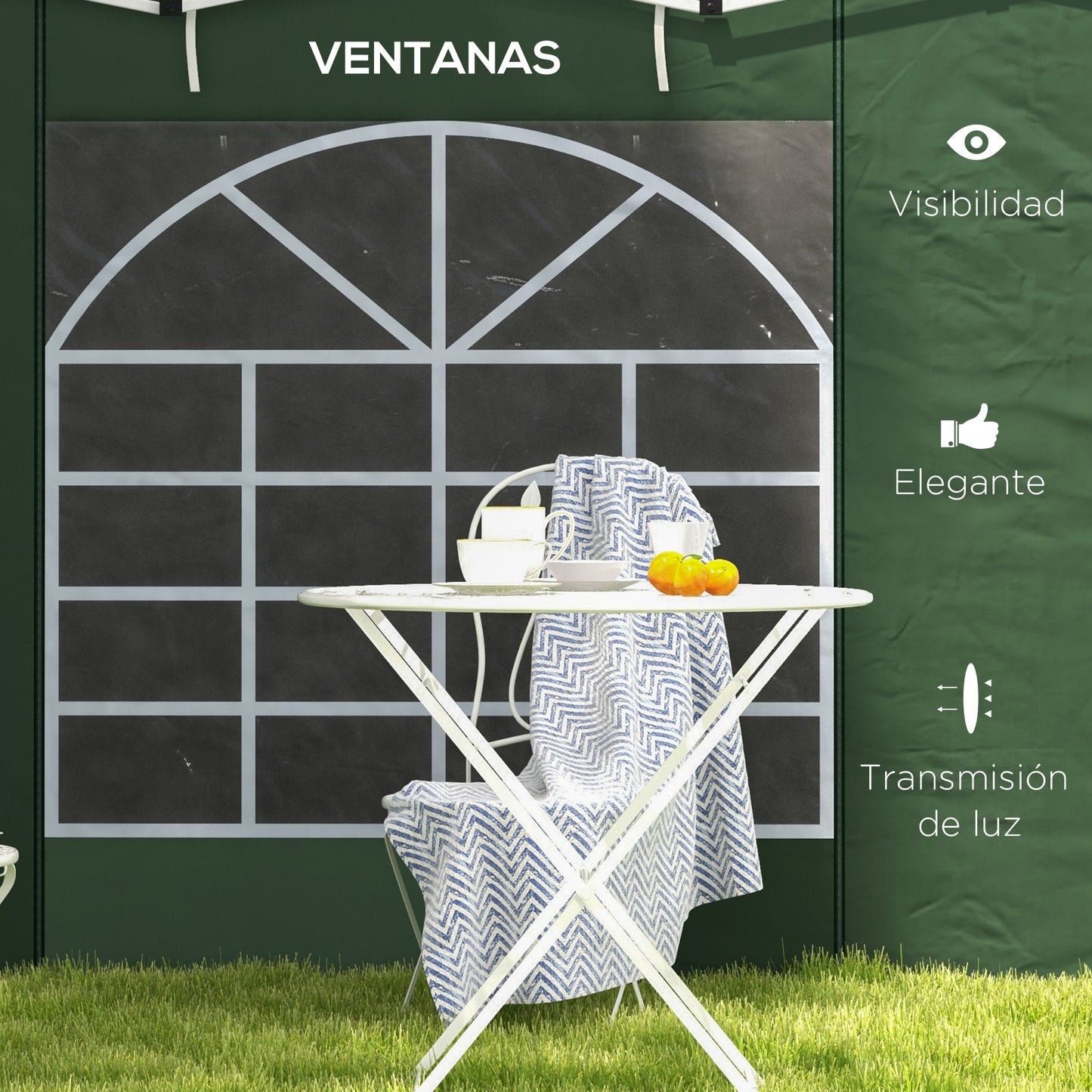 Outsunny Paredes Laterales para Carpa de 2 Paneles 295x195 cm Cortina Lateral de Tela Oxford con Ventana Enrollable y Puerta con Cremallera para Carpa 3x3 m o 3x6 m Verde