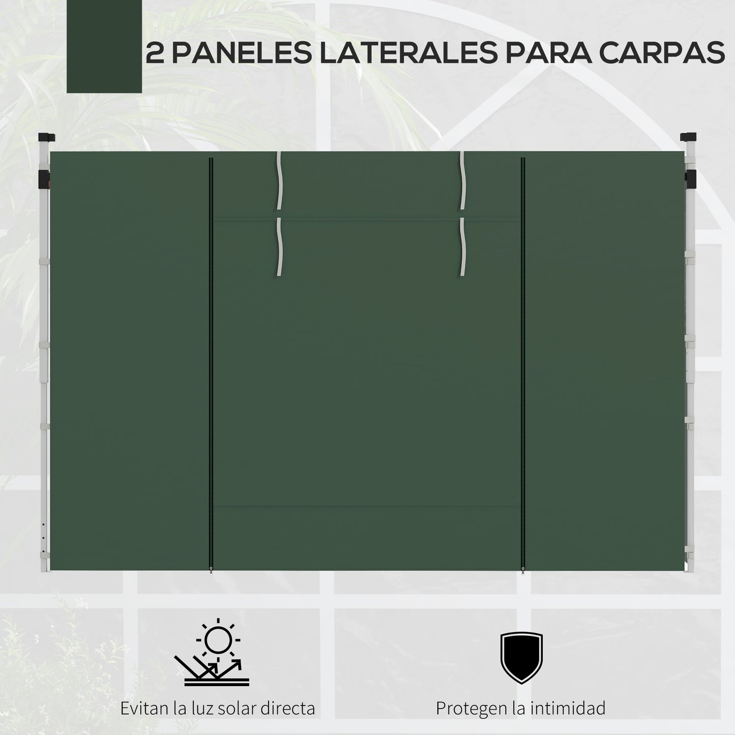 Outsunny Paredes Laterales para Carpa de 2 Paneles 295x195 cm Cortina Lateral de Tela Oxford con Ventana Enrollable y Puerta con Cremallera para Carpa 3x3 m o 3x6 m Verde