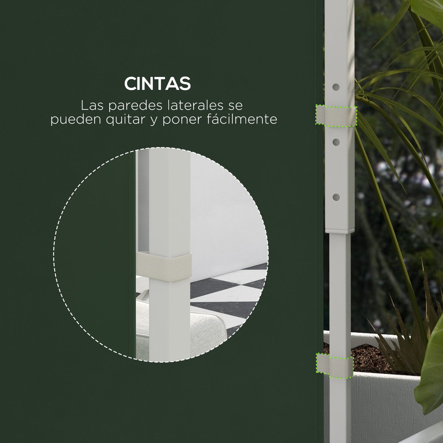 Outsunny Paredes Laterales para Carpa de 2 Paneles 295x195 cm Cortina Lateral de Tela Oxford con Ventana Enrollable y Puerta con Cremallera para Carpa 3x3 m o 3x6 m Verde