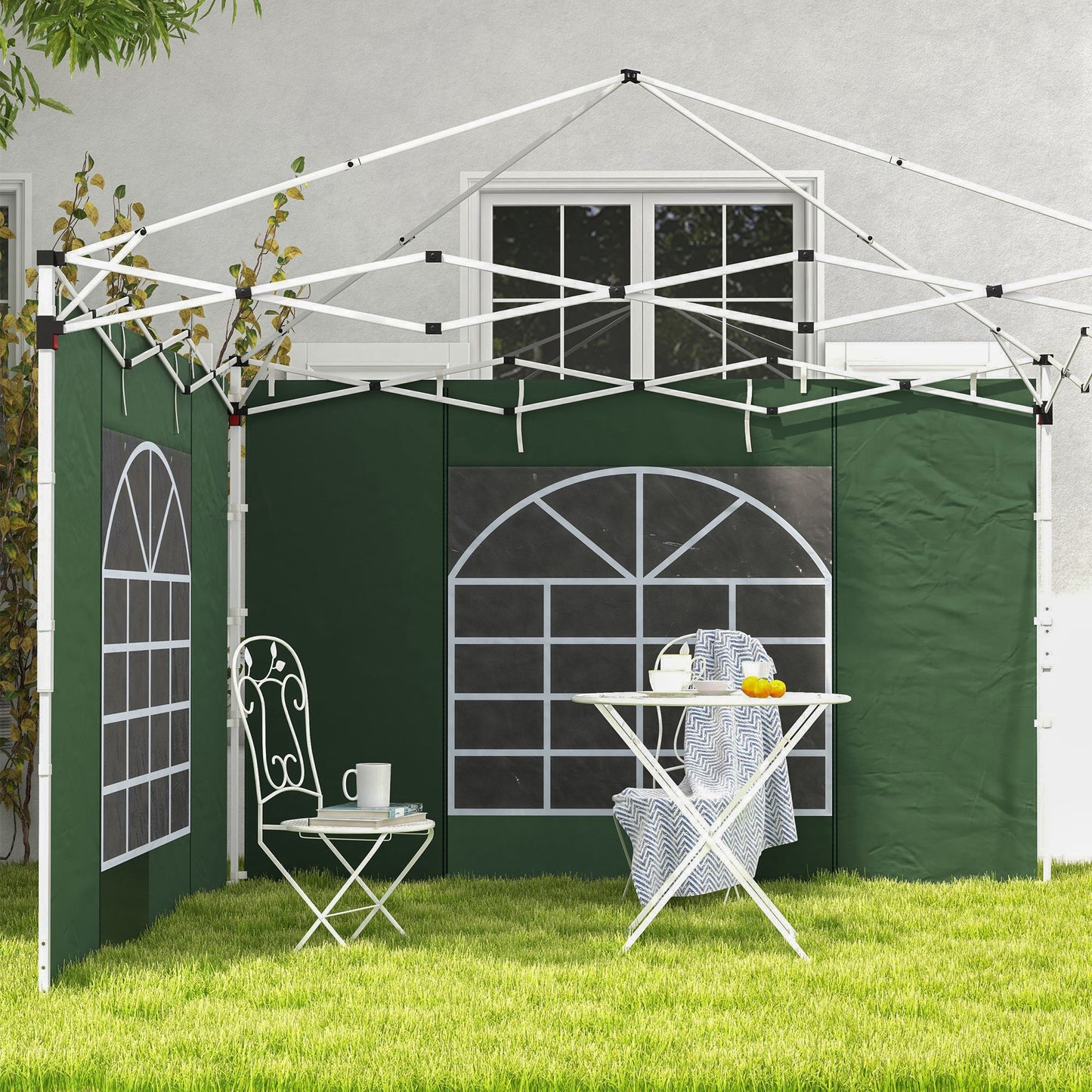 Outsunny Paredes Laterales para Carpa de 2 Paneles 295x195 cm Cortina Lateral de Tela Oxford con Ventana Enrollable y Puerta con Cremallera para Carpa 3x3 m o 3x6 m Verde