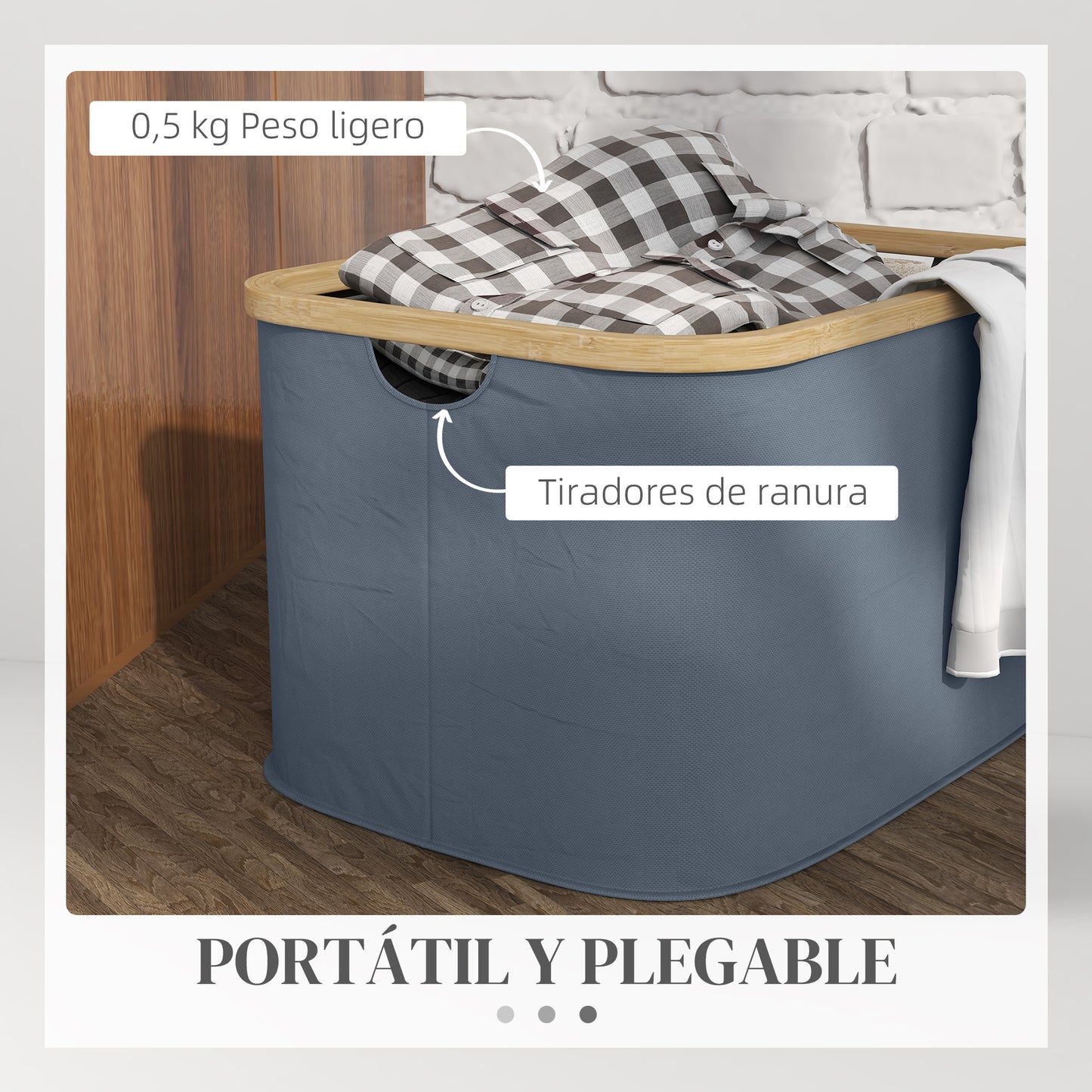 HOMCOM Cesto para Ropa Sucia Plegable Cesto de la Ropa Sucia 36 L con Asas para Baño Dormitorio Lavadero 44,3x33,3x26,5 cm Gris