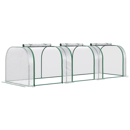 Outsunny Mini Invernadero 295x100x80 cm para Jardín Terraza Cultivo de Plantas Semilla Invernadero de Jardín Vivero Casero tipo Túnel Marco Acero y Plástico transparente