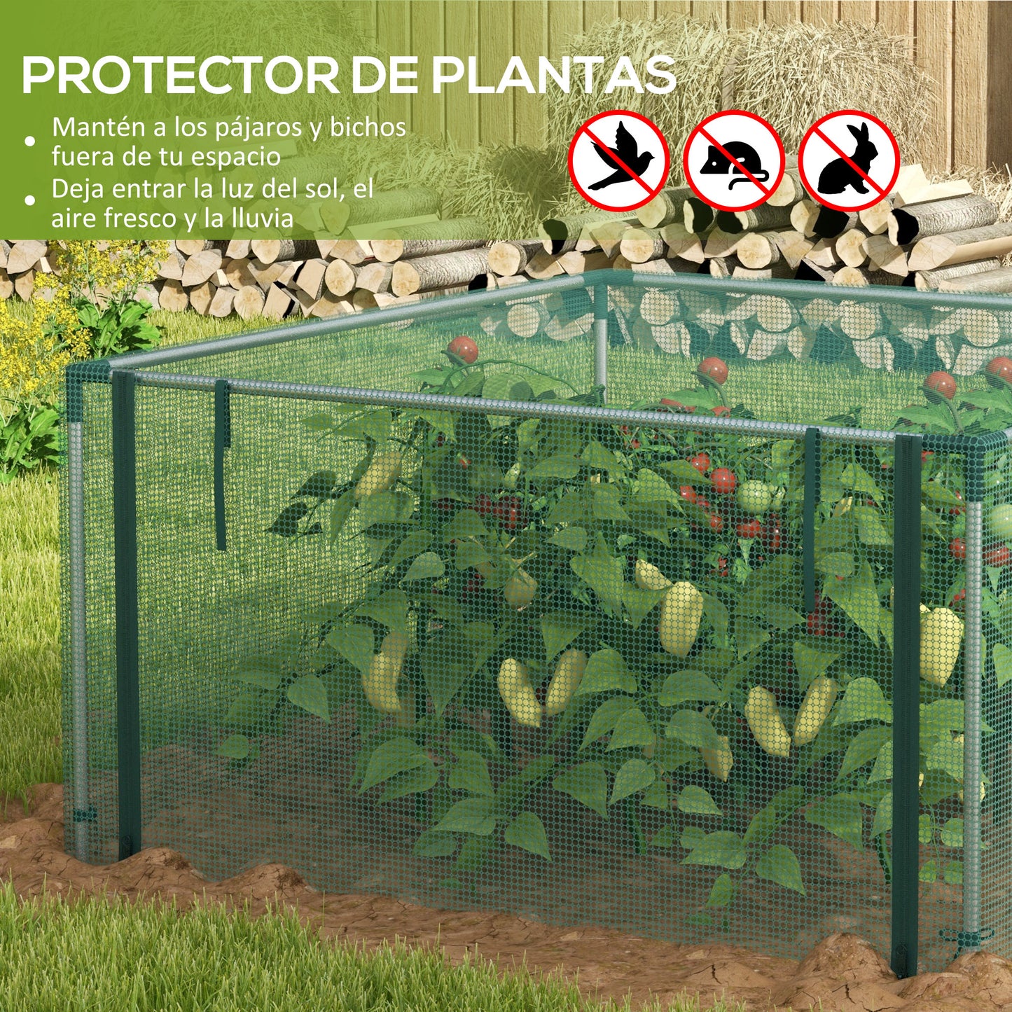 Outsunny Jaula de Cultivo Jaula de Protección con Soportes de Acero Puerta con Cremallera para Proteger las Plantas Flores en Patio Jardín Terraza 125x125x62,5 cm Verde