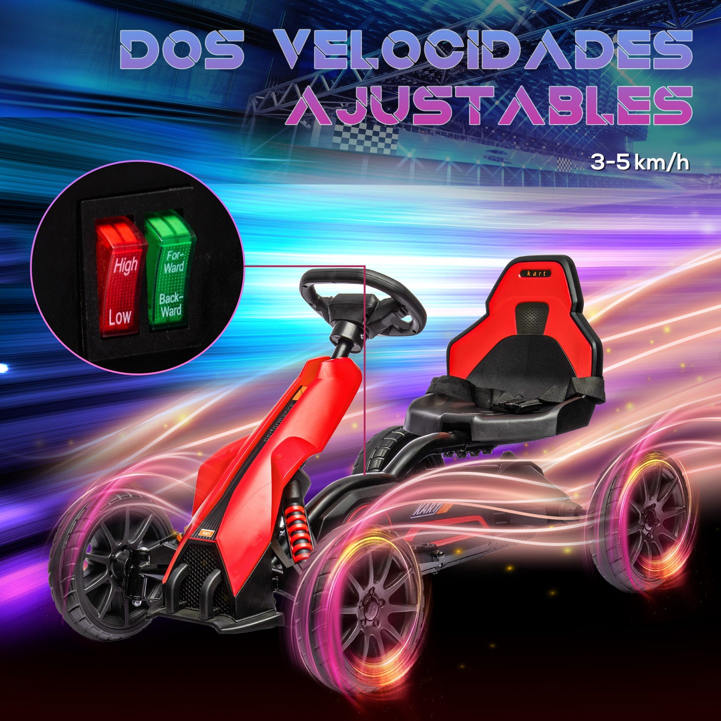 HOMCOM Go Kart Coche Eléctrico para Niños de 3 a 8 Años Kart con Batería 12V Velocidad Ajustable 3-5km/h y Cinturón de Seguridad Carga 30 kg para Exterior 100x58x58,5 cm Rojo