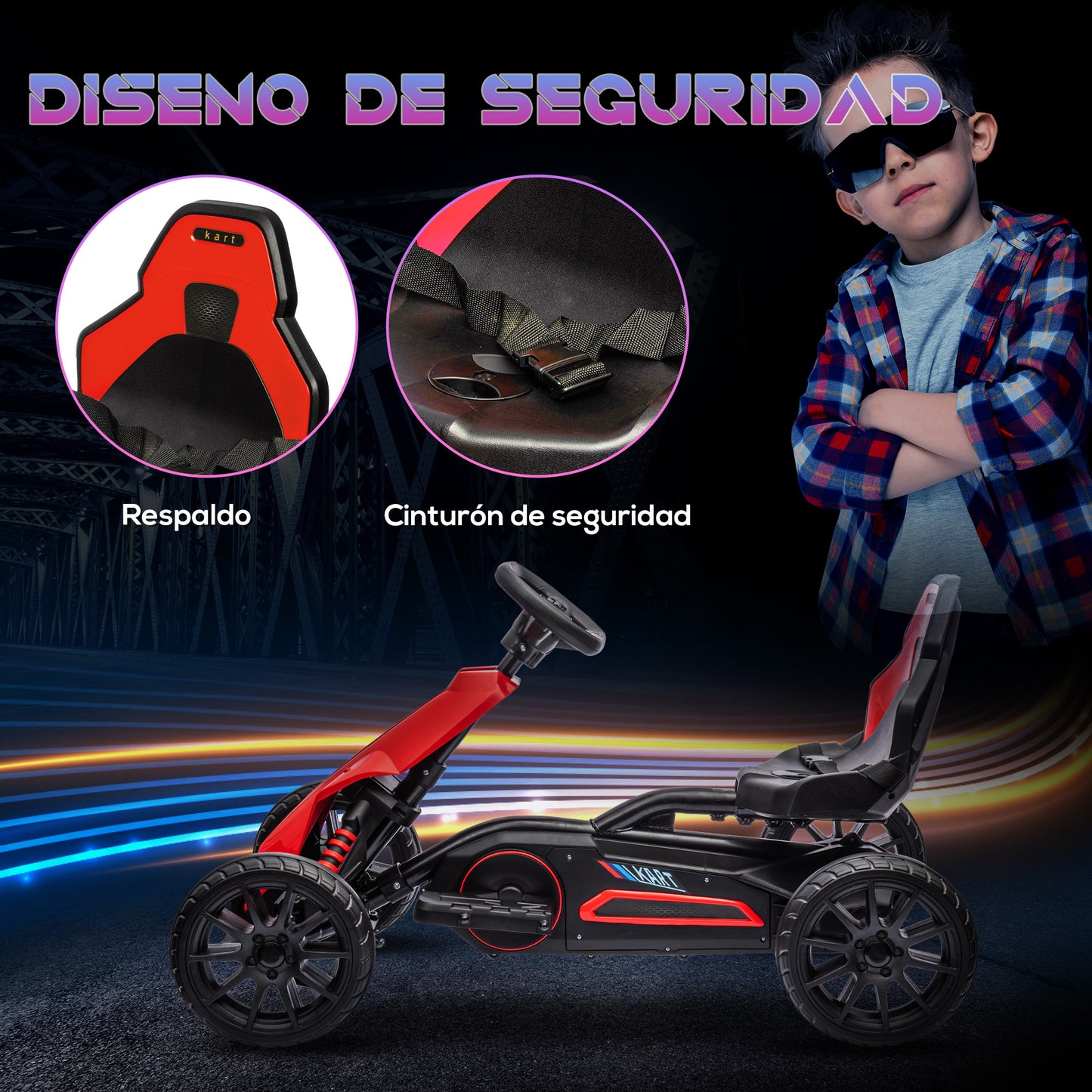 HOMCOM Go Kart Coche Eléctrico para Niños de 3 a 8 Años Kart con Batería 12V Velocidad Ajustable 3-5km/h y Cinturón de Seguridad Carga 30 kg para Exterior 100x58x58,5 cm Rojo