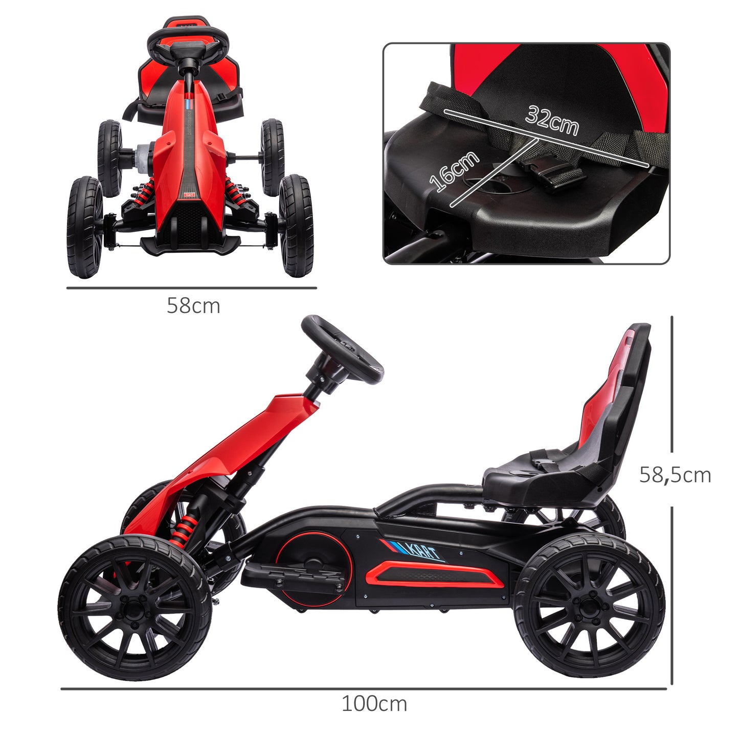 HOMCOM Go Kart Coche Eléctrico para Niños de 3 a 8 Años Kart con Batería 12V Velocidad Ajustable 3-5km/h y Cinturón de Seguridad Carga 30 kg para Exterior 100x58x58,5 cm Rojo