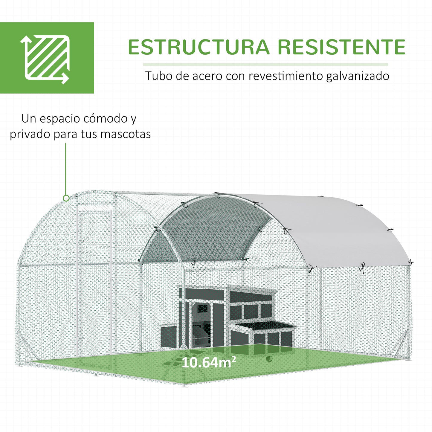 PawHut Conjunto de 1 Gallinero de Madera con Ventana Puerta Nido 147x93,5x89,5 cm y 1 Gallinero para Exterior Grande de Acero Galvanizado 280x190x197 cm