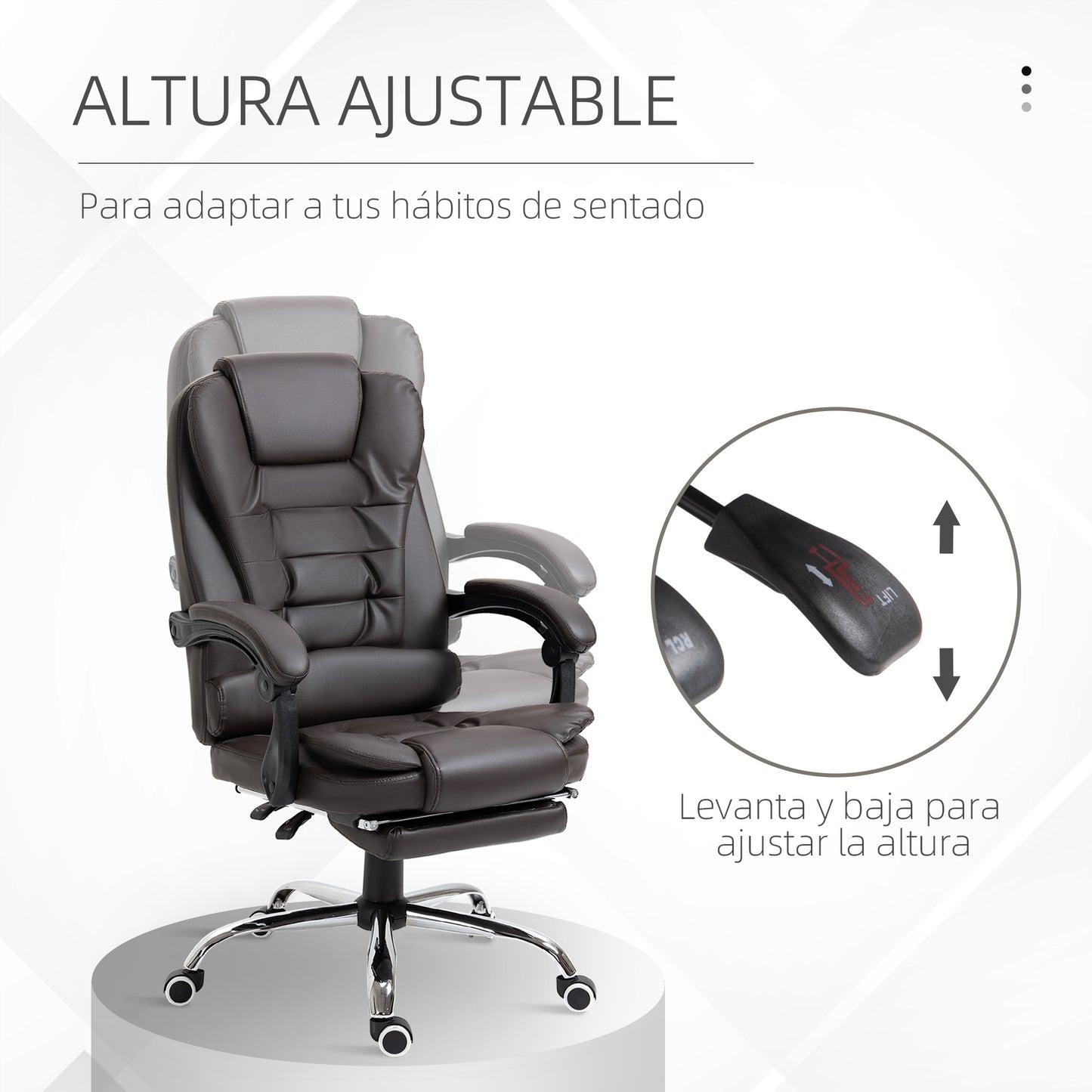 HOMCOM Silla de Oficina Reclinable Silla de Escritorio con Reposapiés Silla Ejecutiva Giratoria con Altura Ajustable Tapizada en PU y Reposabrazos para Estudio Café