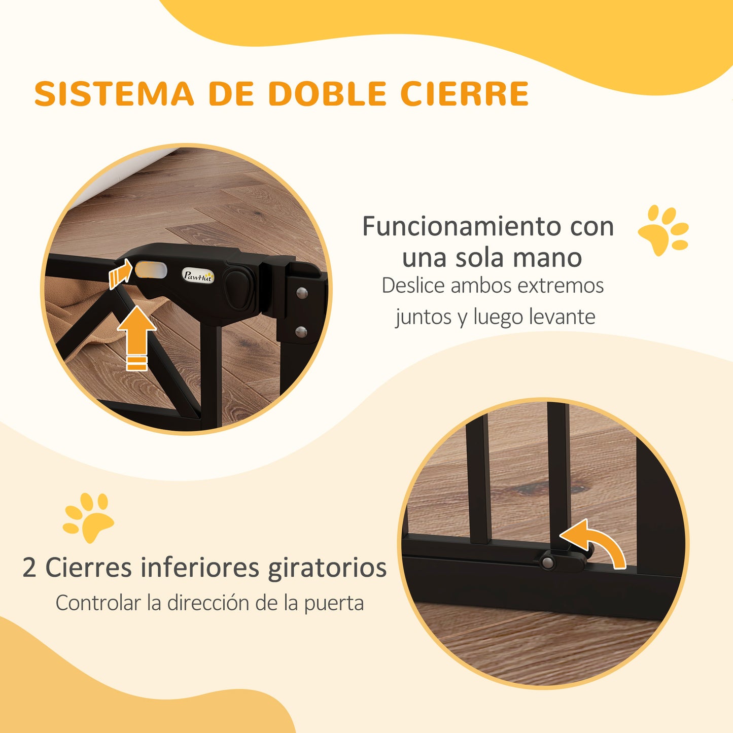 PawHut Barrera de Seguridad Extensible Barrera para Mascotas con Cierre Automático Sistema de Doble Bloqueo y 2 Extensiones para Puerta Pasillo Escalera 74-100x76 cm Negro