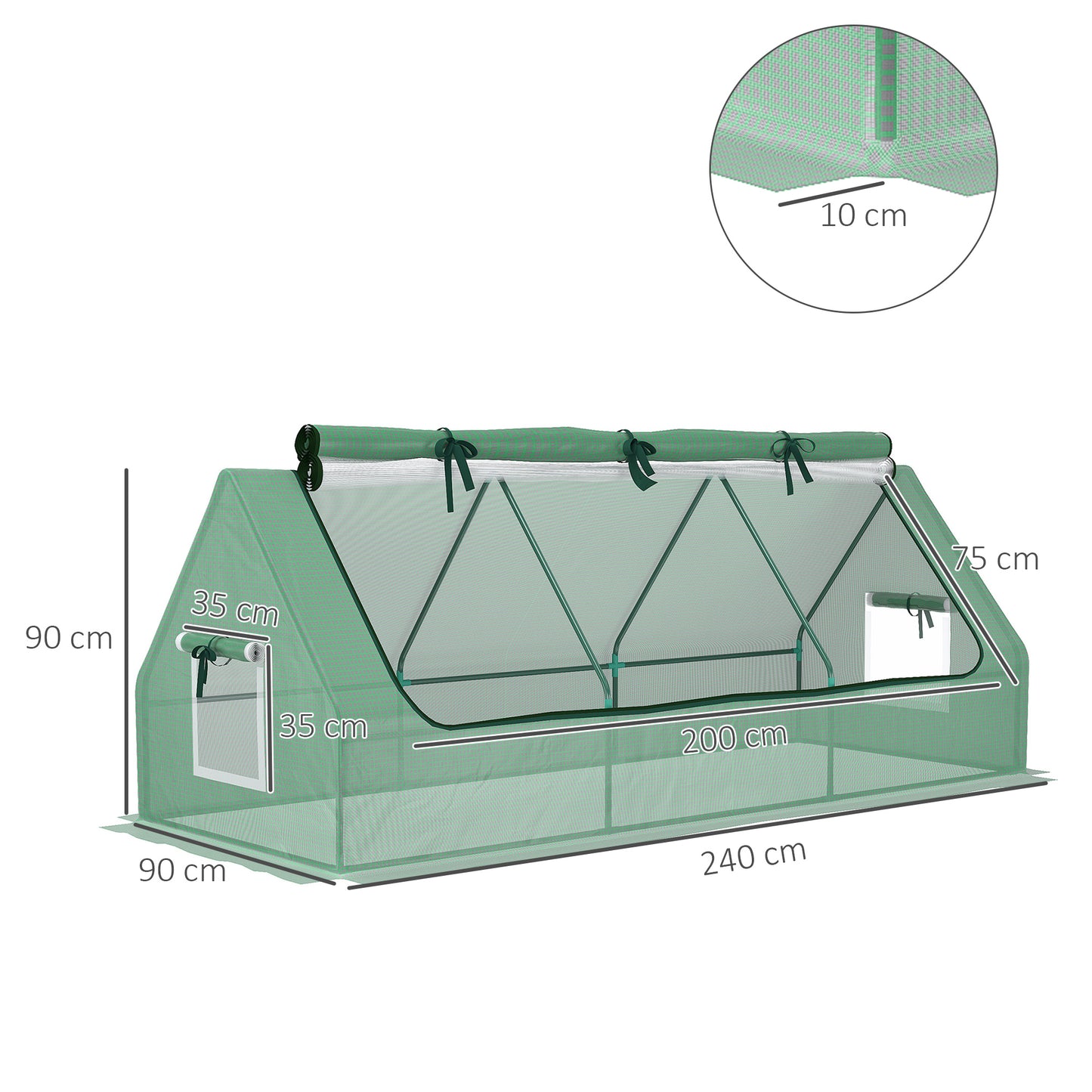 Outsunny Invernadero de Terraza Mini Invernadero 240x90x90 cm con Ventanas de Malla y Marco de Acero para Cultivar Verduras y Flores Verde