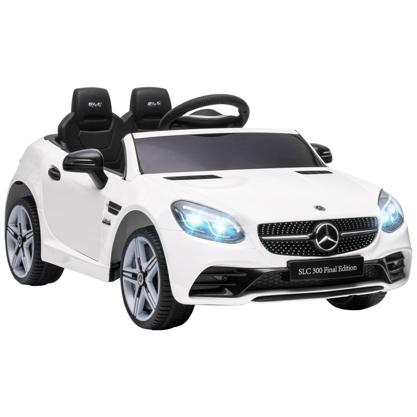 AIYAPLAY Coche Eléctrico Mercedes SLC 300 12V para Niños de 3-6 Años con Mando a Distancia Faros LED Bocina Música TF USB y Apertura de Puerta 3-5 km/h 107x62,5x44 cm Blanco