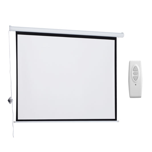 HOMCOM Pantalla del Proyector Eléctrica Portátil Universal Pantalla para Proyección Motorizada 84" 4:3 con Control Remoto Cine en Casa Presentaciones Colgada de Pared