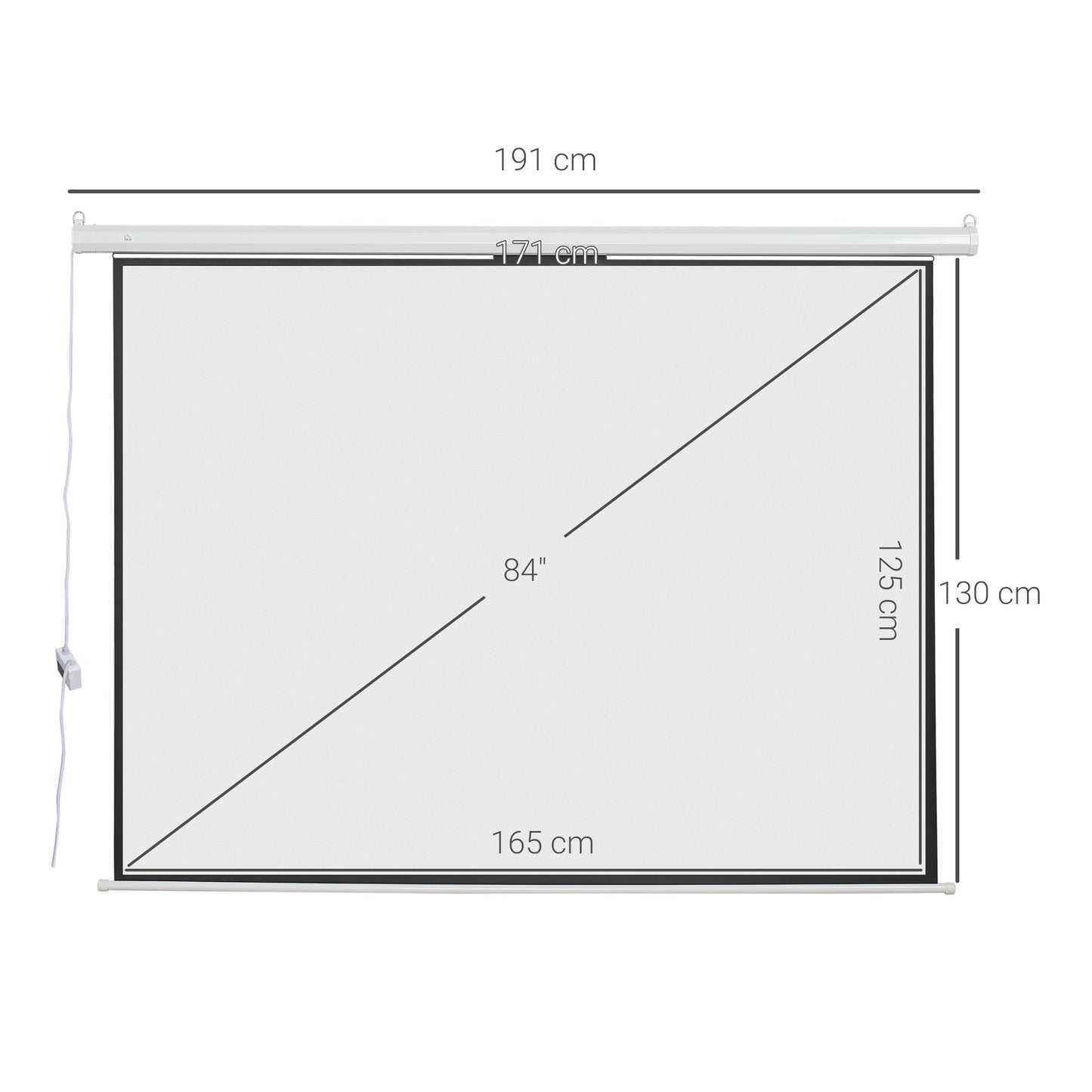 HOMCOM Pantalla del Proyector Eléctrica Portátil Universal Pantalla para Proyección Motorizada 84" 4:3 con Control Remoto Cine en Casa Presentaciones Colgada de Pared