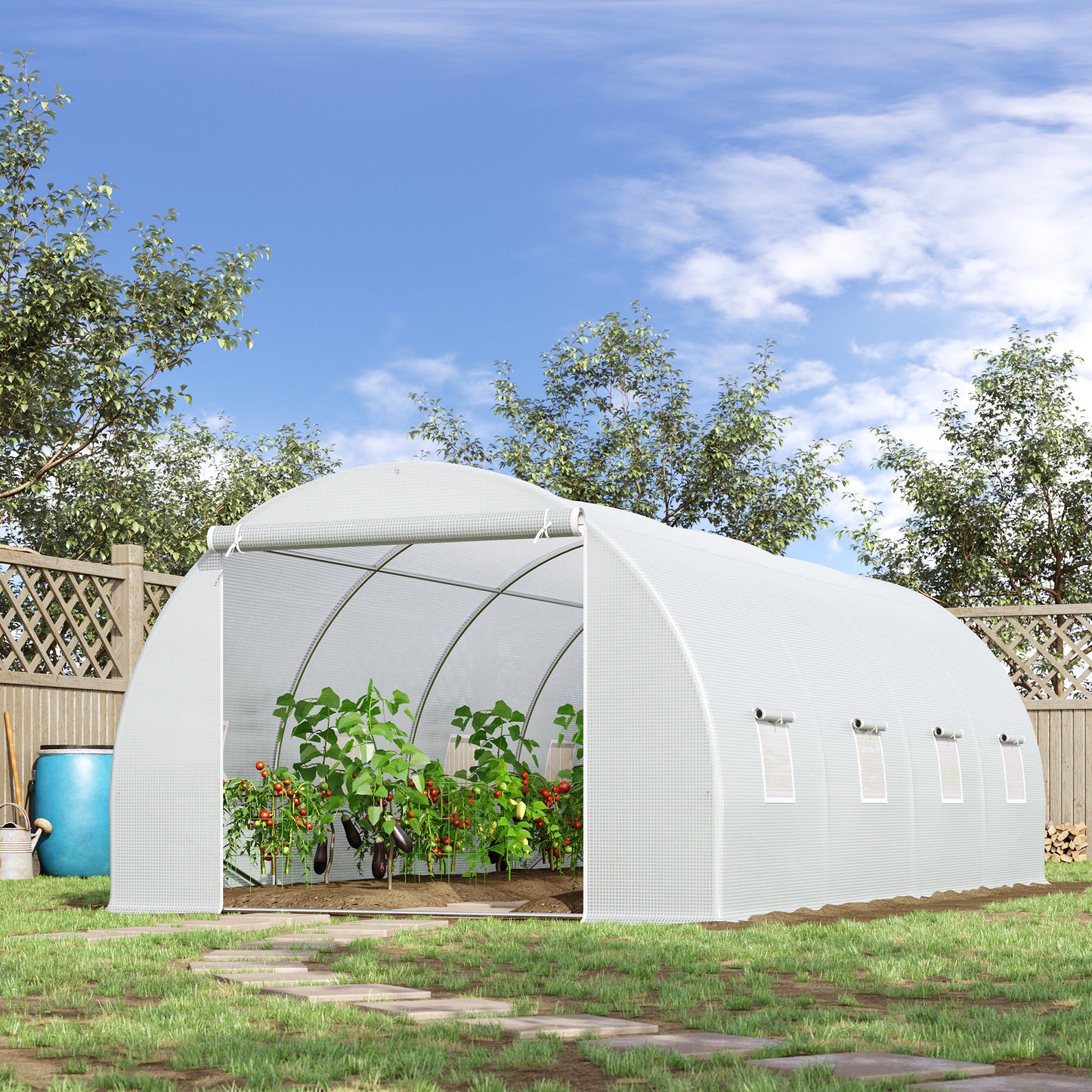 Outsunny Invernadero de Túnel 6x3x2 m Invernadero de Terraza con 8 Ventanas Cubierta de Polietileno 140 g/m² y Estructura de Acero para Cultivo Plantas Verduras en Jardín Blanco