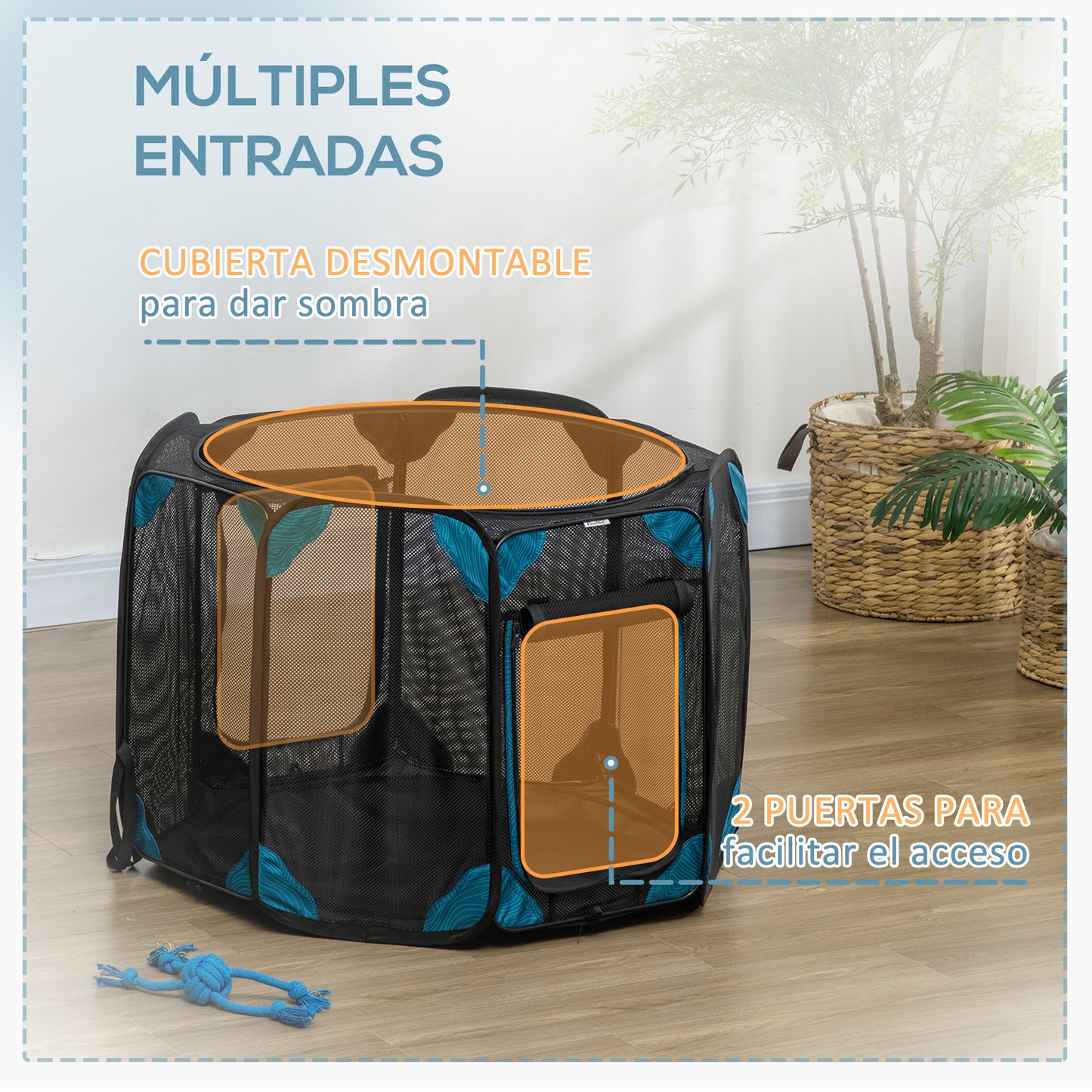 PawHut Parque Plegable para Perros y Gatos de 8 Paneles Parque de Juego para Mascotas con Bolsa de Transporte Recinto Portátil para Conejos Conejillos de Indias para Interior y Exterior Ø91x58 cm Azul