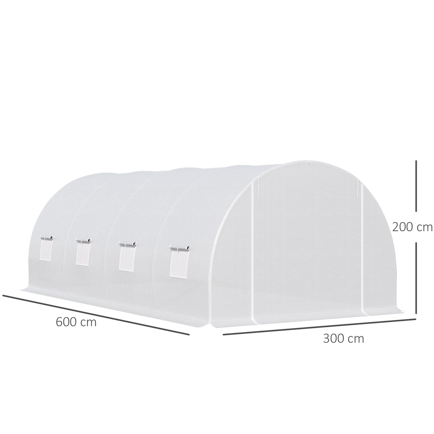 Outsunny Invernadero de Túnel 6x3x2 m Invernadero de Terraza con 8 Ventanas Cubierta de Polietileno 140 g/m² y Estructura de Acero para Cultivo Plantas Verduras en Jardín Blanco